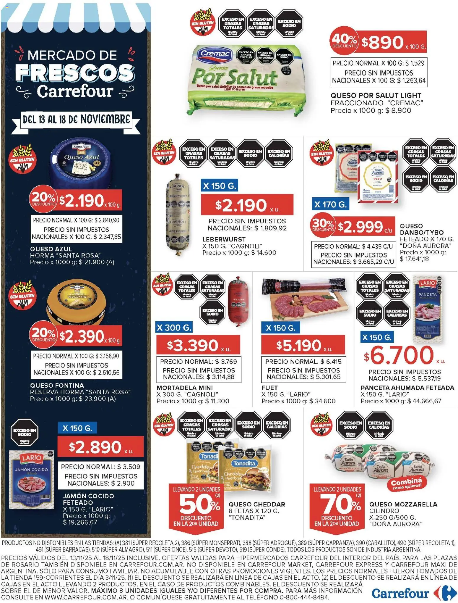Carrefour ofertas │ válido desde el 13.11.2025 | Página: 17 | Productos: Sobre, Rosario, Jamón cocido, Mortadela