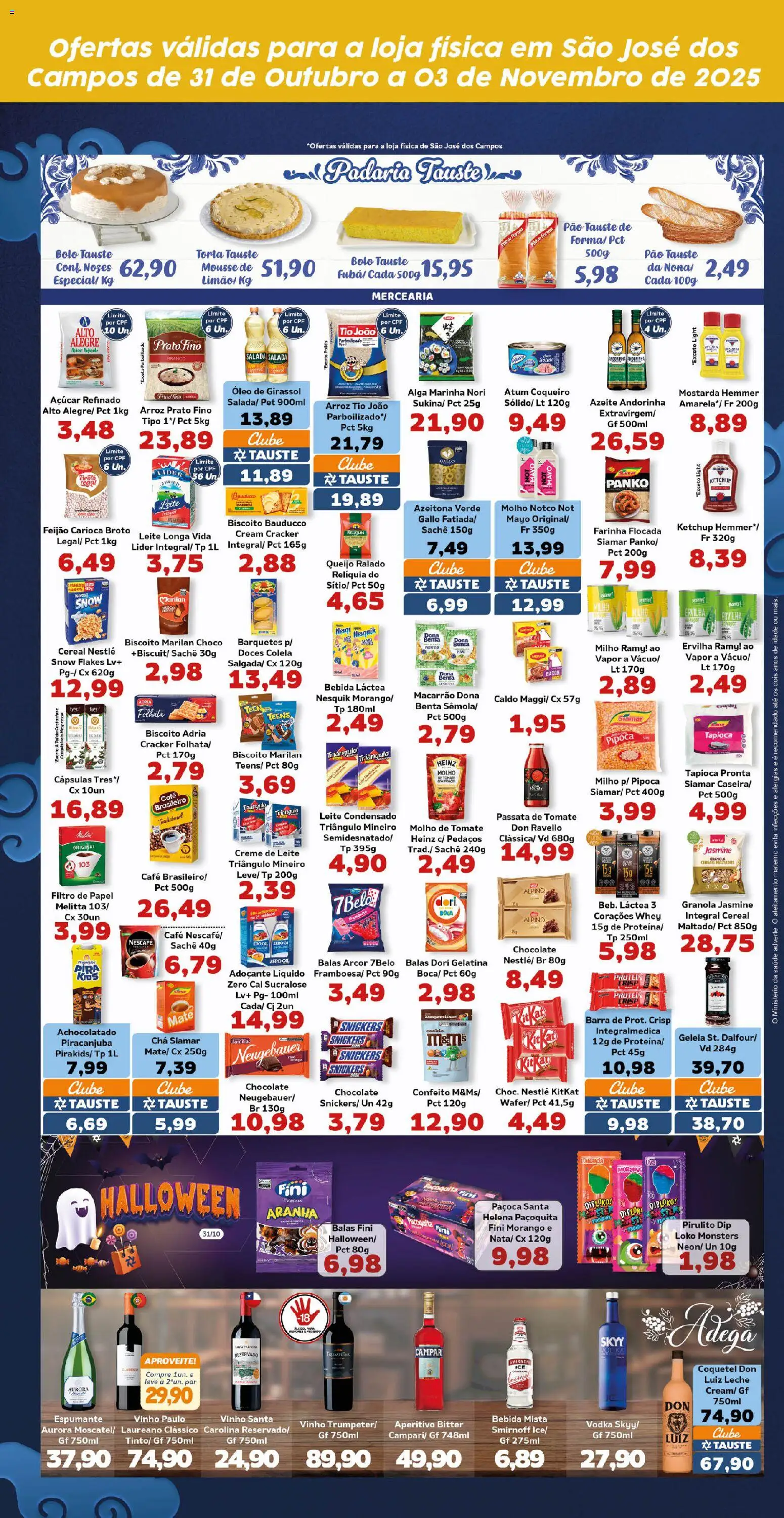 Tauste Folheto - válido de 31.10.2025 | Página: 3 | Produtos: Leite, Vinho, Macarrão, Leite condensado