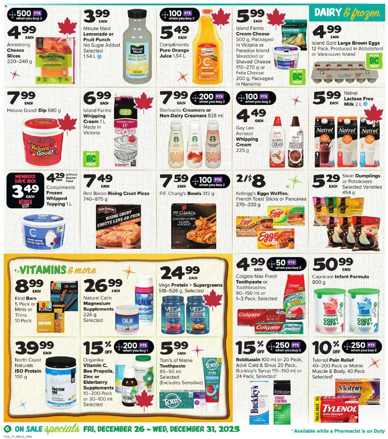Thrifty Foods flyer valid from 26.12.2025 | Page: 9 | Products: Cream, Toothpaste, Cheese, Eggs