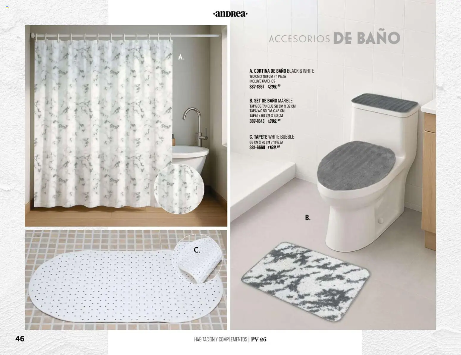 Nuevas ofertas de Andrea válidas en toda la República Mexicana desde el 25.01.2026. ¡Encuentra las mejores ofertas en Andrea catálogo Home! | Página: 46 | Productos: Wc, Baño, Tapete