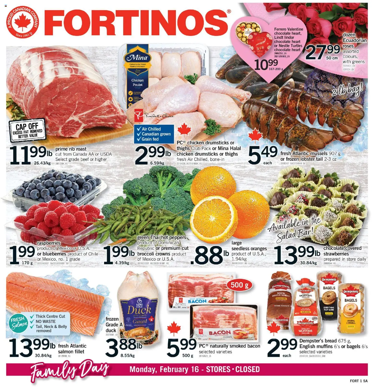 Fortinos flyer valid from 12.02.2026 | Page: 1 | Products: Beef, Salad, Bread, Chicken