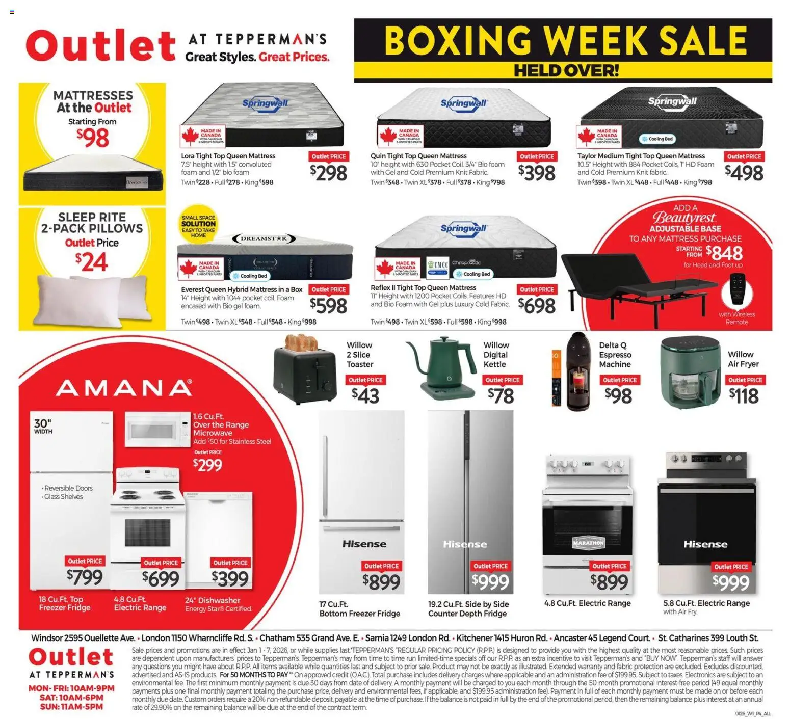 Tepperman's flyer valid from 01.01.2026 | Page: 4 | Products: Dishwasher, Fryer, Bed, Mattress