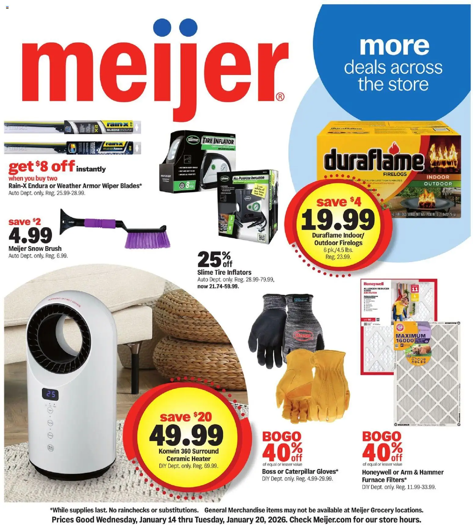Meijer More Deals Across the Store - valid from 14.01.2026 | Page: 1 | Products: Brush, Hammer, Air Filter, Inflators
