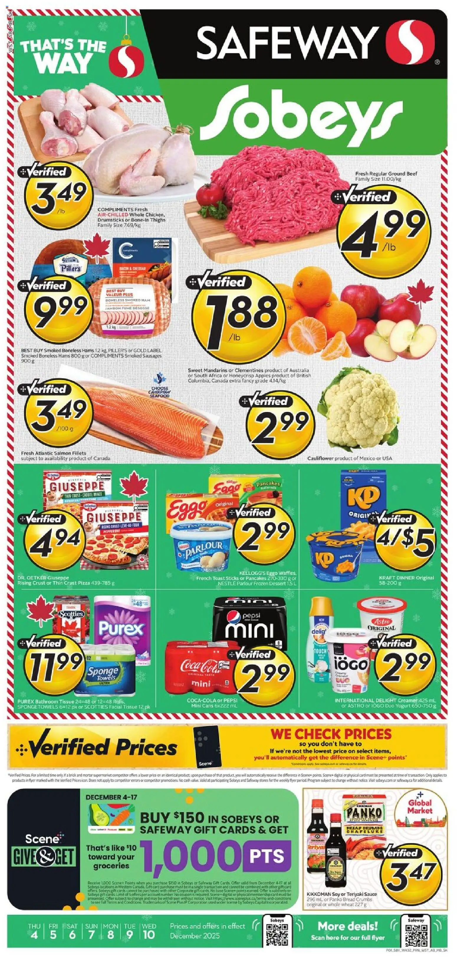 Safeway flyer valid from 04.12.2025 | Page: 1 | Products: Beef, Ham, Pizza, Apples