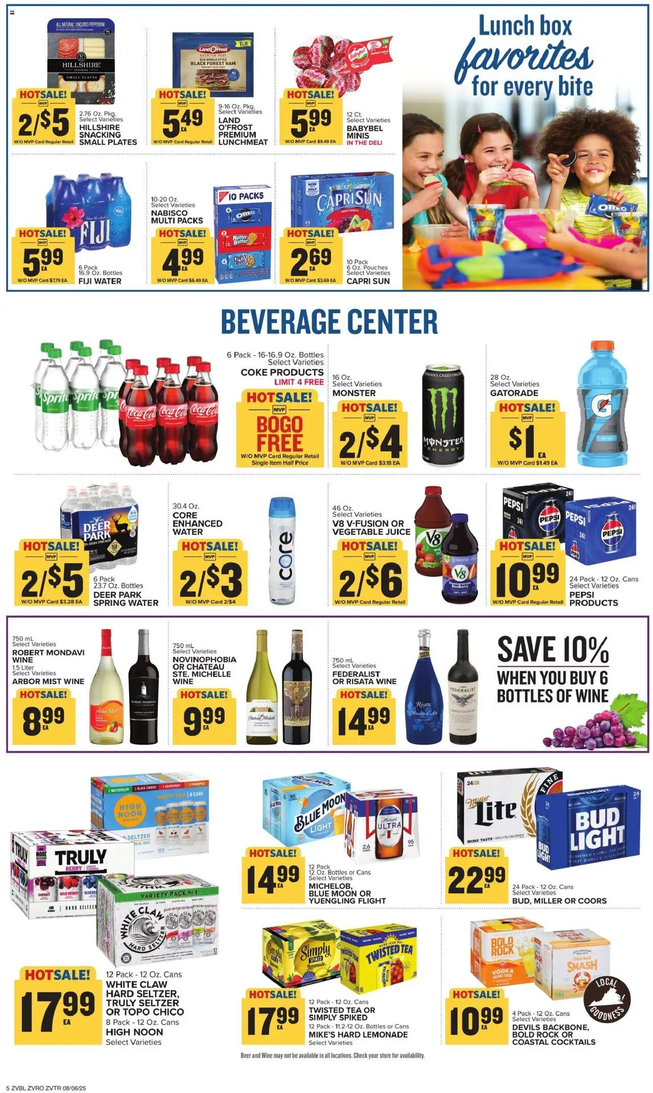 Food Lion Weekly - VA - valid from 06.08.2025 | Page: 5 | Products: Ham, Beer, Water, Watermelon