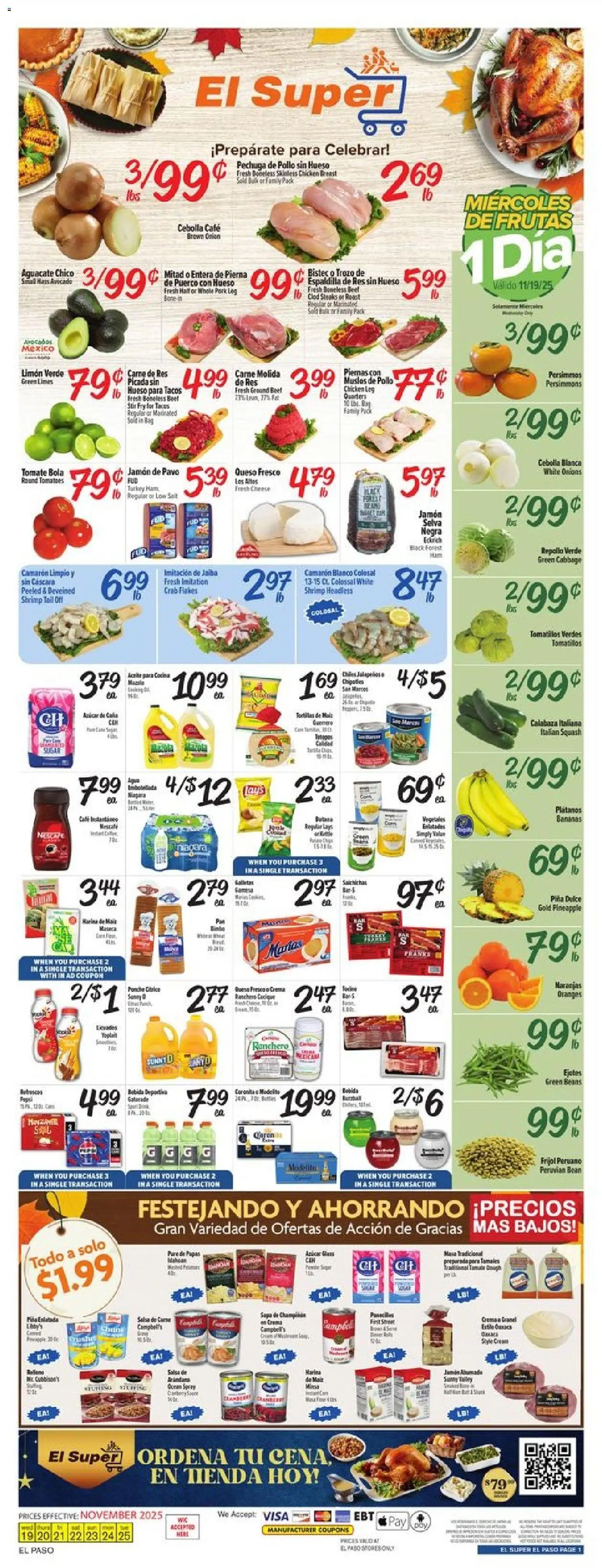 El Super Weekly Ad - TX - valid from 19.11.2025 | Page: 1 | Products: Oranges, Avocado, Salt, Cabbage