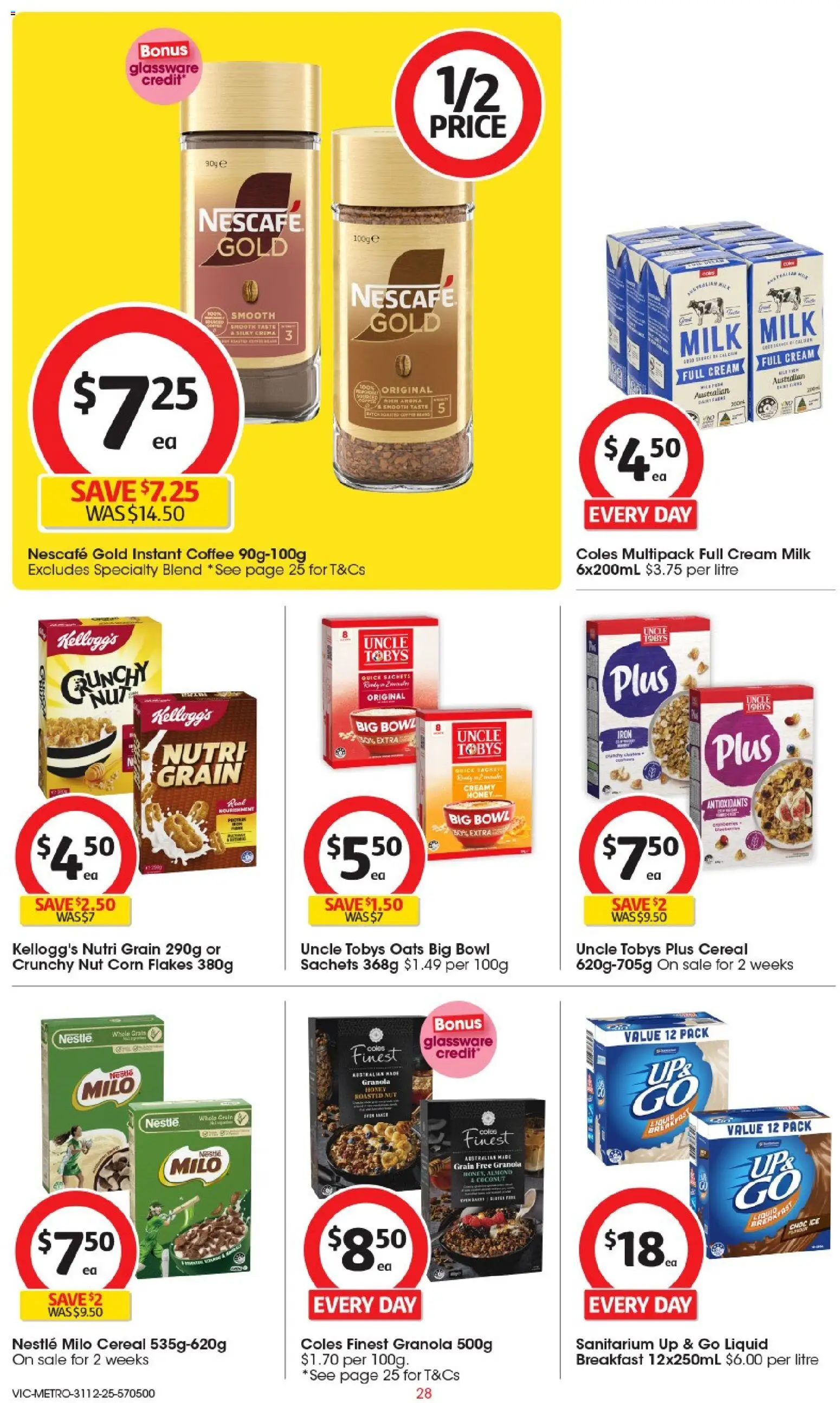 Coles catalogue - valid from 31.12.2025 | Page: 29 | Products: Honey, Cereal, Nescafe, Up & go