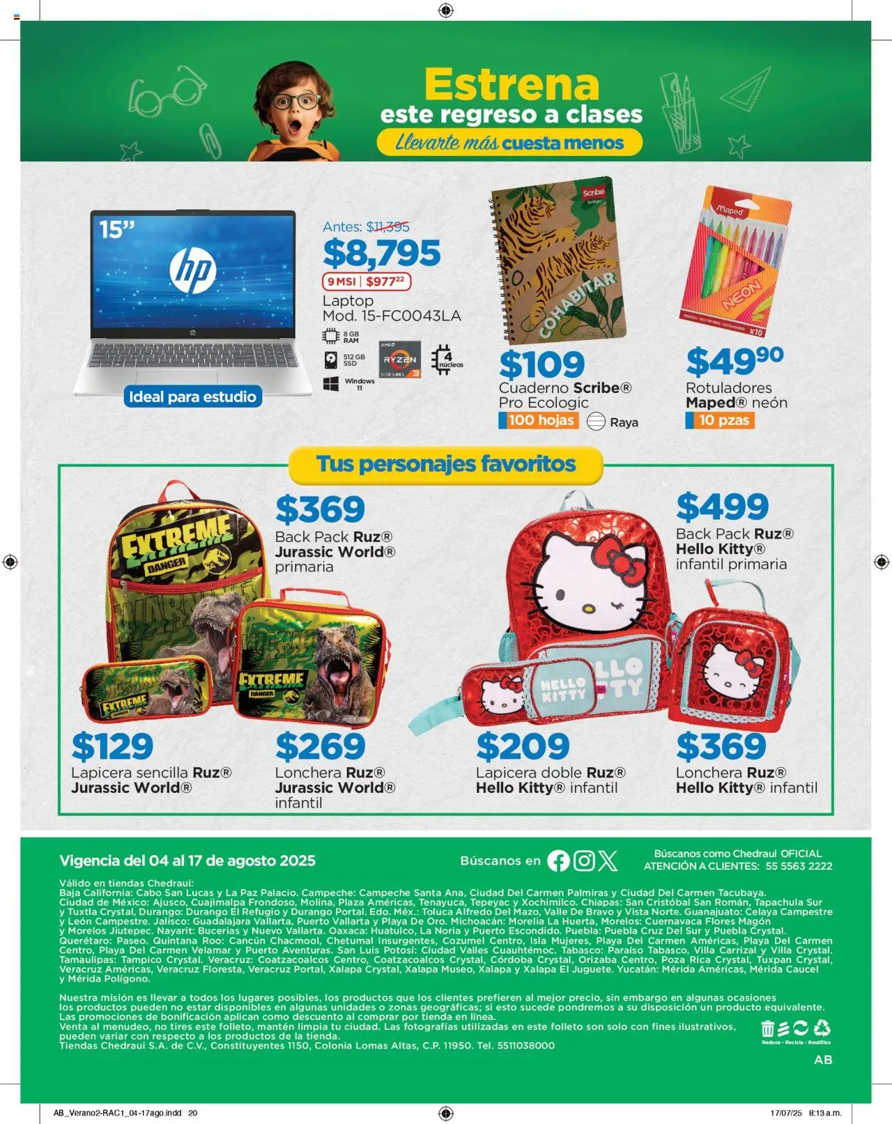 Nuevas ofertas de Chedraui válidas en toda la República Mexicana desde el 04.08.2025. ¡Encuentra las mejores ofertas en Chedraui folleto! | Página: 20 | Productos: Cuaderno