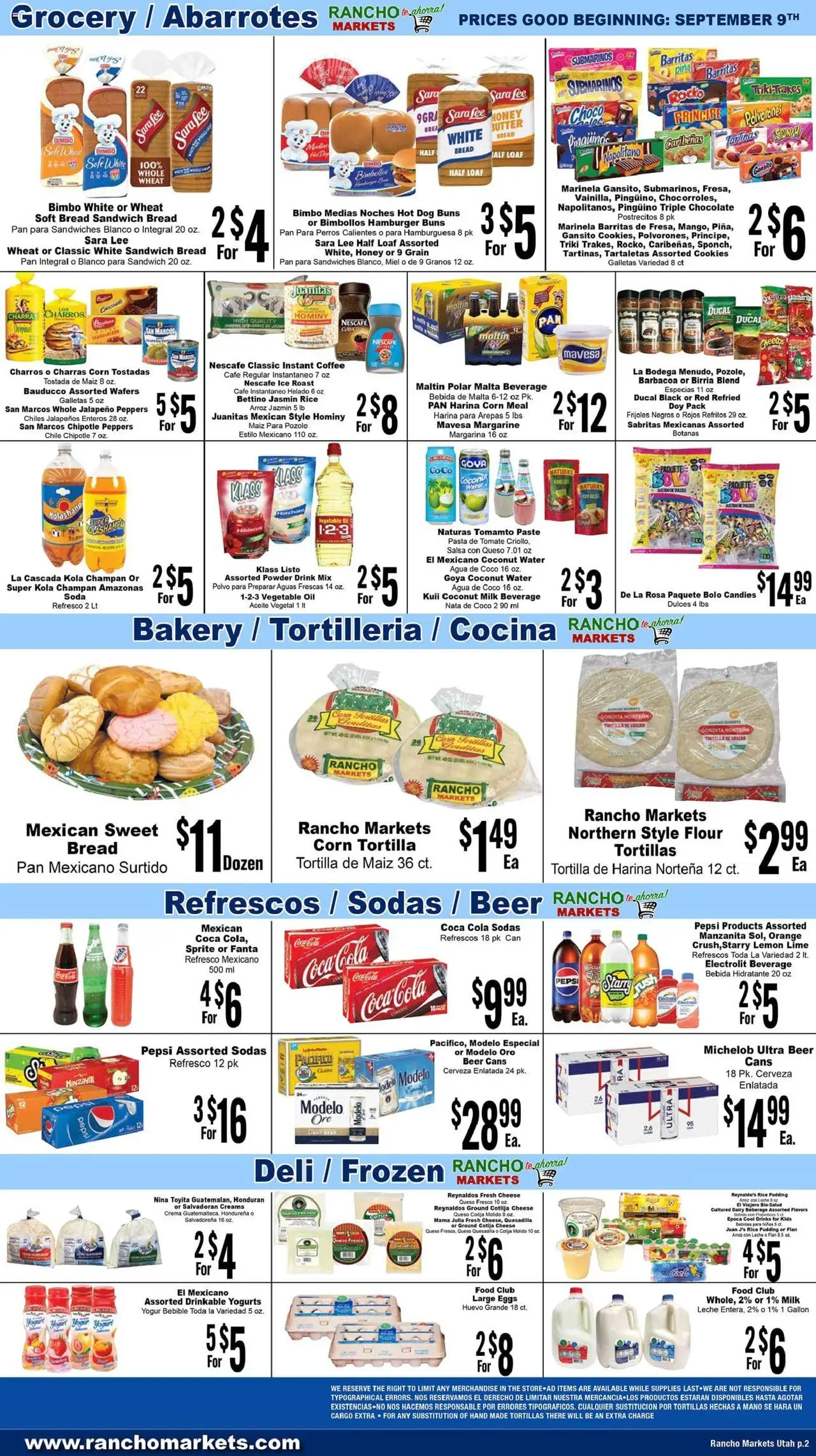 Rancho Markets Weekly Ad - valid from 09.09.2025 | Page: 2 | Products: Corn, Milk, Butter, Rice