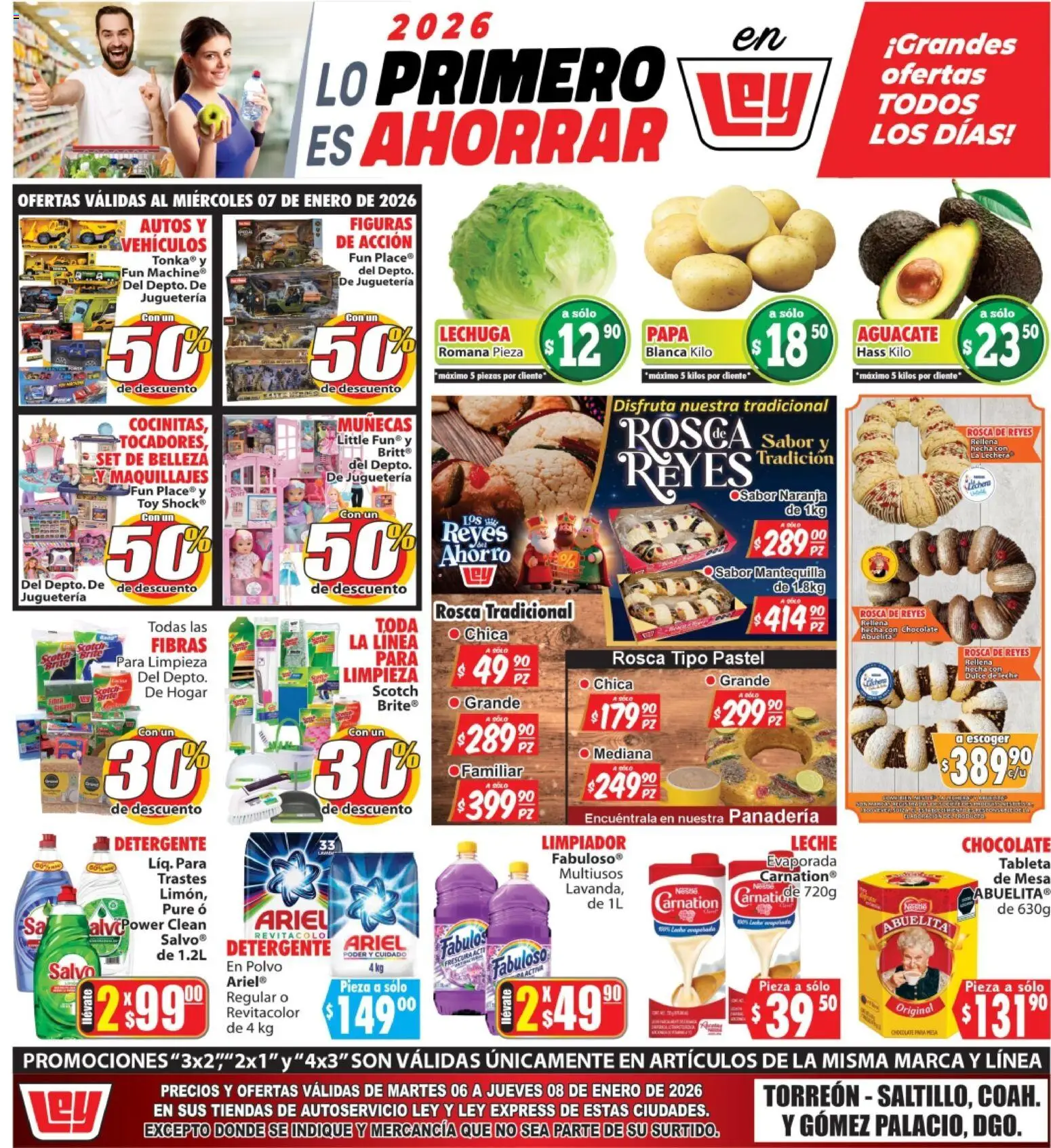 Nuevas ofertas de Casa Ley válidas en toda la República Mexicana desde el 06.01.2026. ¡Encuentra las mejores ofertas en Casa Ley folleto Torreón, Saltillo, Coah y Gómez Palacio, Dgo! | Página: 1 | Productos: Detergente, Papa, Dulce de leche, Polvo