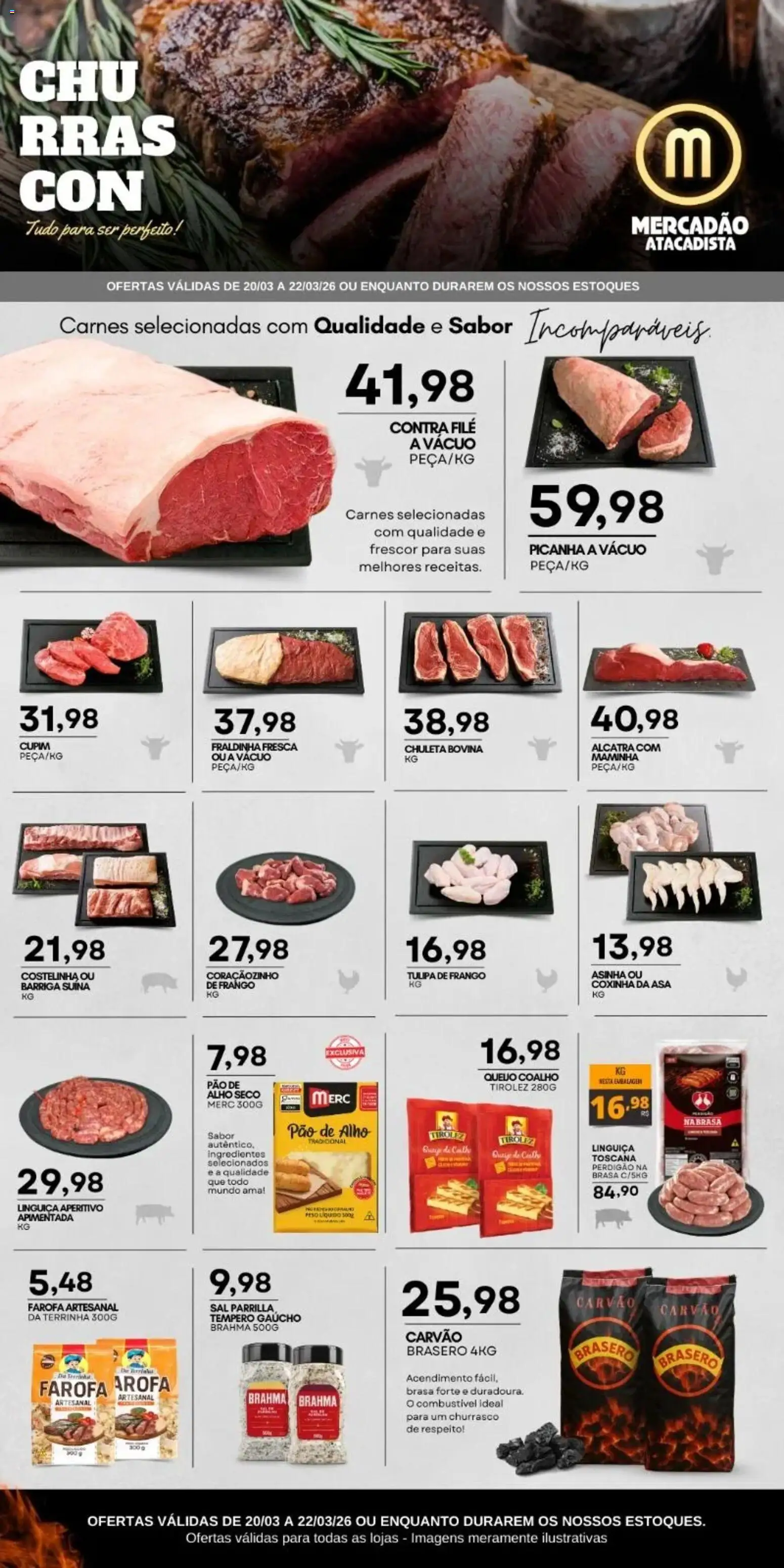 Mercadão Atacadista Folheto - válido de 20.03.2026 | Página: 1 | Produtos: Pao de alho, Alcatra, Contra filé, Queijo