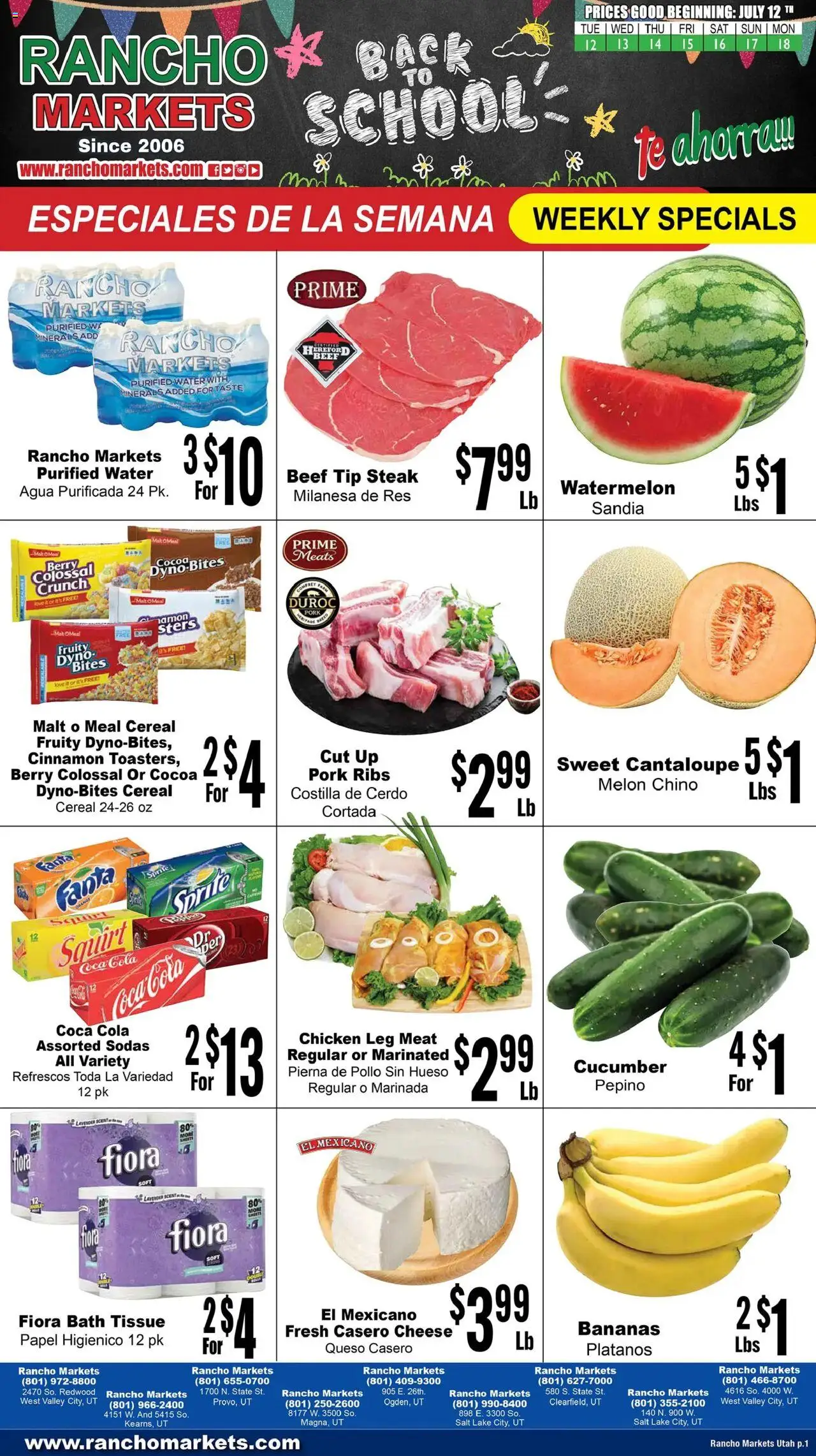 Rancho Markets Weekly Ad - valid from 12.08.2025 | Page: 1 | Products: Bath, Cheese, Water, Watermelon
