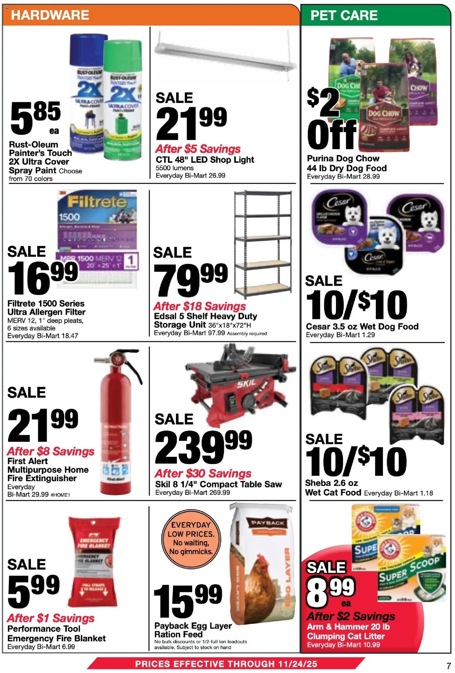 Bi-Mart Weekly Ad - valid from 11.11.2025 | Page: 7 | Products: Blanket, Table, Dog Food, Cat Food