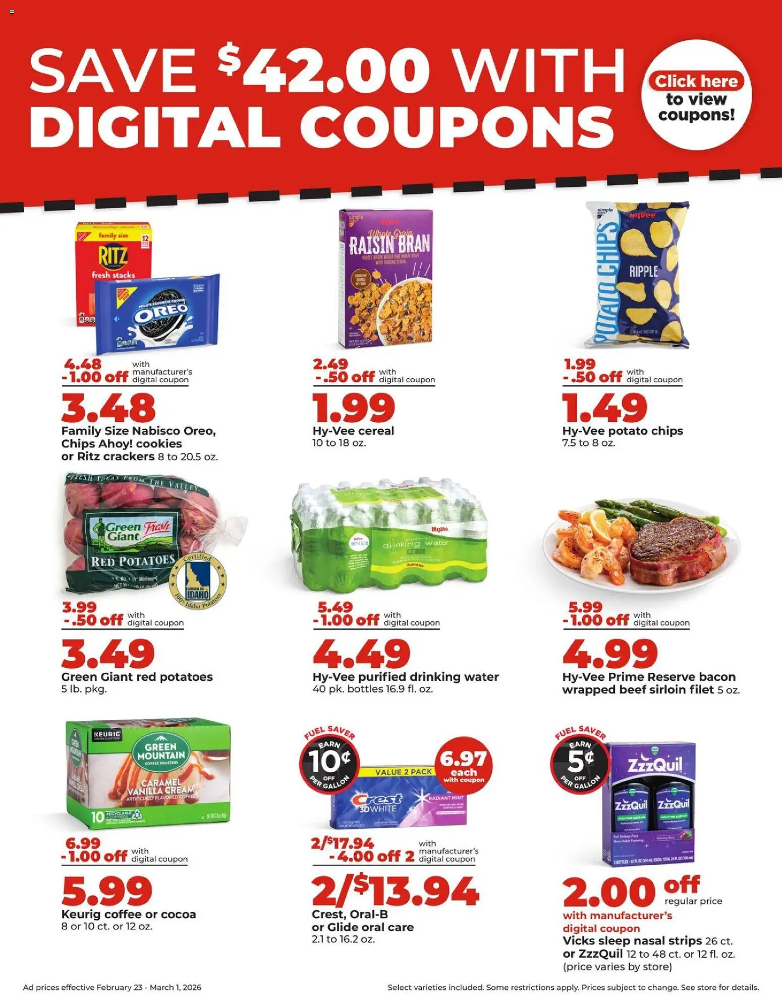 HyVee Weekly Ad - valid from 23.02.2026 | Page: 5 | Products: Beef, Cream, Cookies, Water