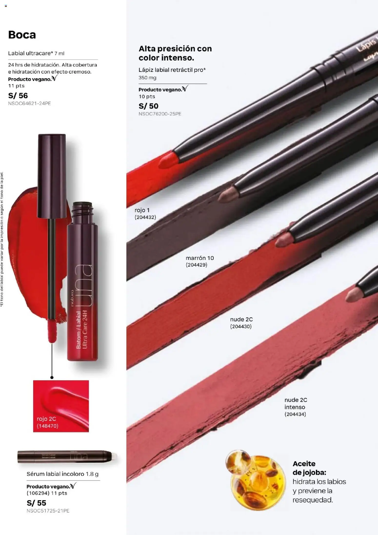 Catálogo Natura válido desde 31.03.2026 | Página: 72 | Productos: Lápiz labial, Aceite