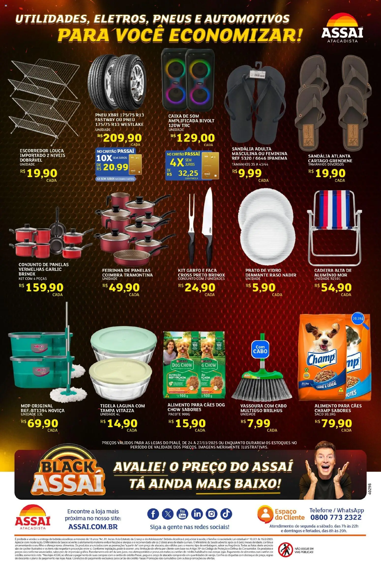 Assaí Atacadista Folheto - válido de 24.11.2025 | Página: 4 | Produtos: Mop, Faca, Telefone, Vassoura