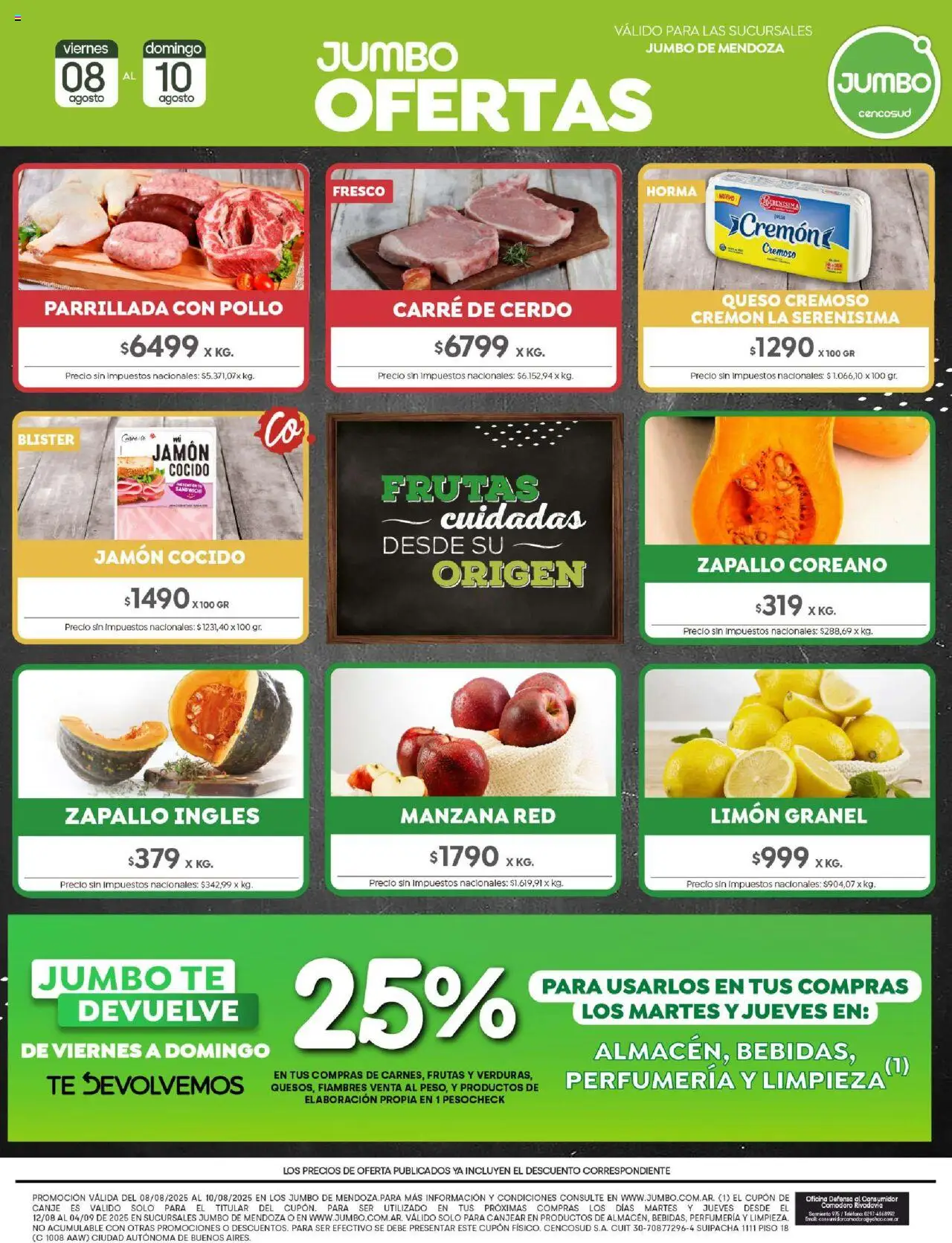 Jumbo - Ofertas | Mendoza │ válido desde el 08.08.2025 | Página: 7 | Productos: Pollo, Jamón cocido, Limón, Cerdo