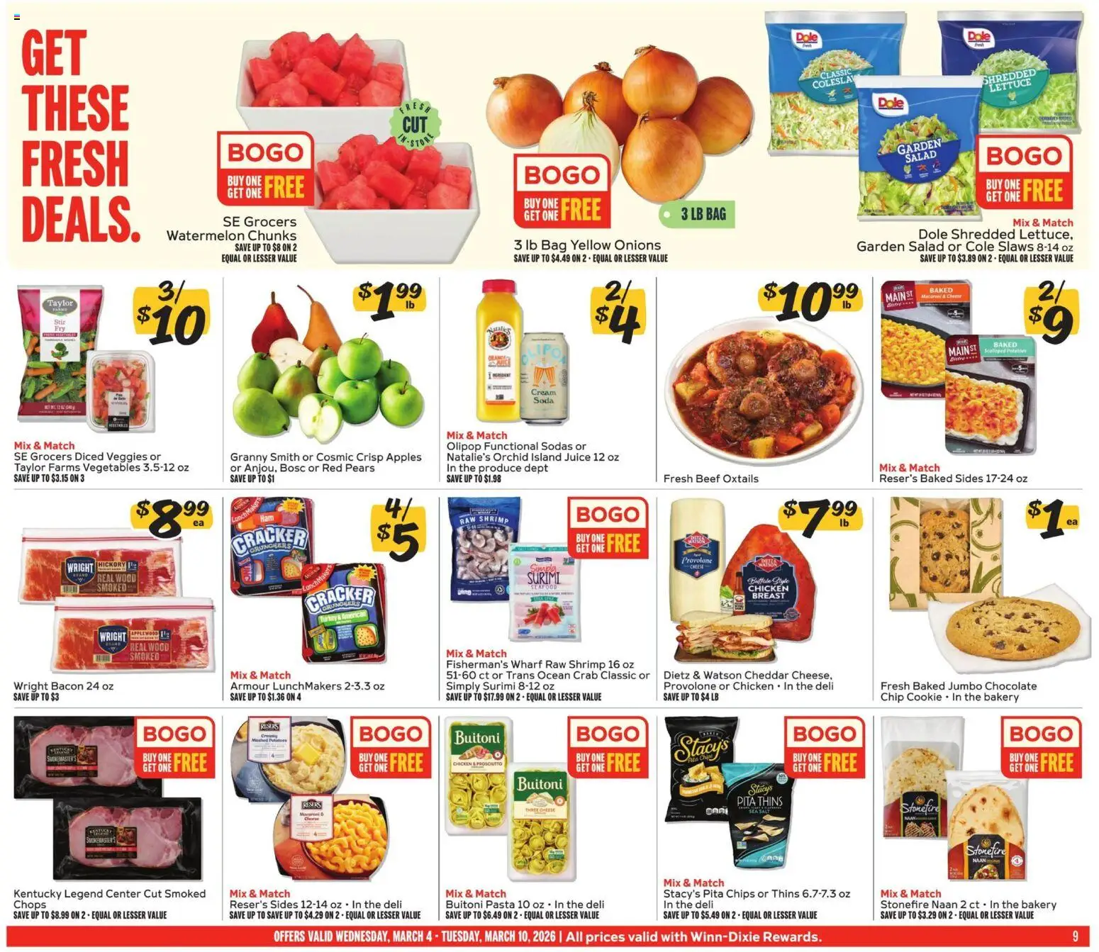 Winn Dixie Weekly Circular - GA - valid from 04.03.2026 | Page: 9 | Products: Chocolate, Apples, Cream, Vegetables