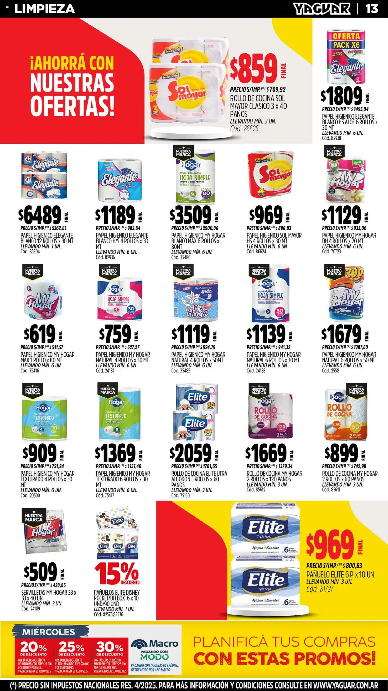 Yaguar - General Roca │ válido desde el 15.09.2025 | Página: 15 | Productos: Papel higiénico, Algodón, Cocina, Servilletas