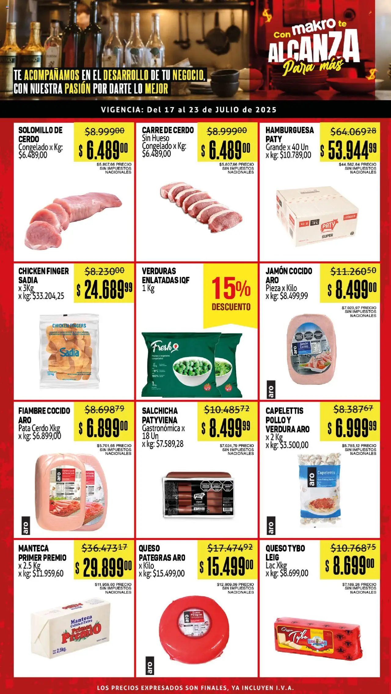 Makro ofertas Gastronómicas │ válido desde el 17.07.2025 | Página: 1 | Productos: Jamón cocido, Salchicha, Jamón, Cerdo