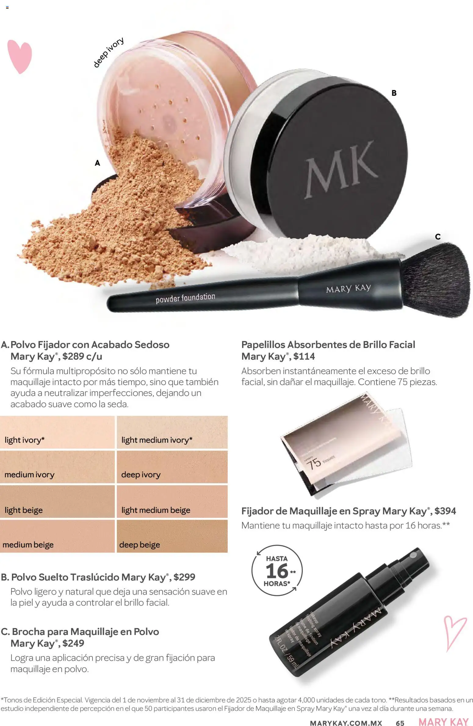 Nuevas ofertas de Mary Kay válidas en toda la República Mexicana desde el 01.01.2026. ¡Encuentra las mejores ofertas en Mary Kay catálogo! | Página: 65 | Productos: Fijador, Brillo, Maquillaje, Polvo