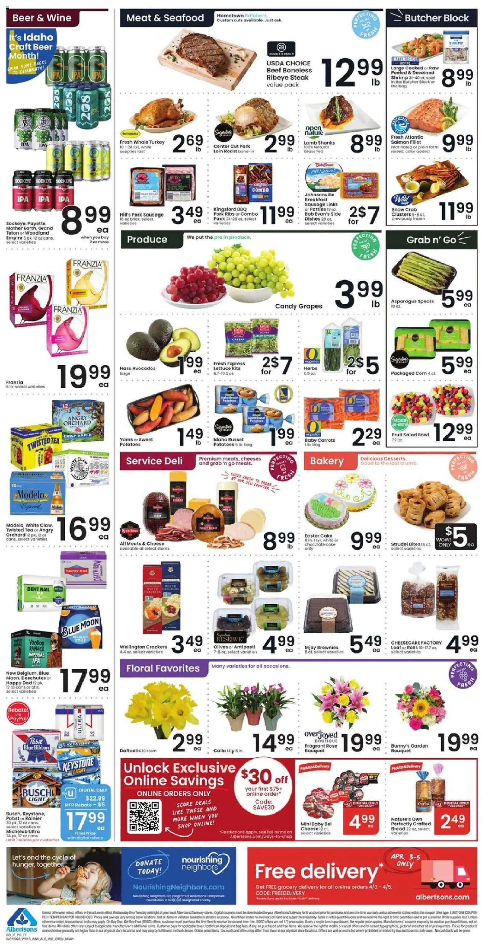 Albertsons Weekly Ad - valid from 01.04.2026 | Page: 4 | Products: Bakery, Pork, Salad, Bag