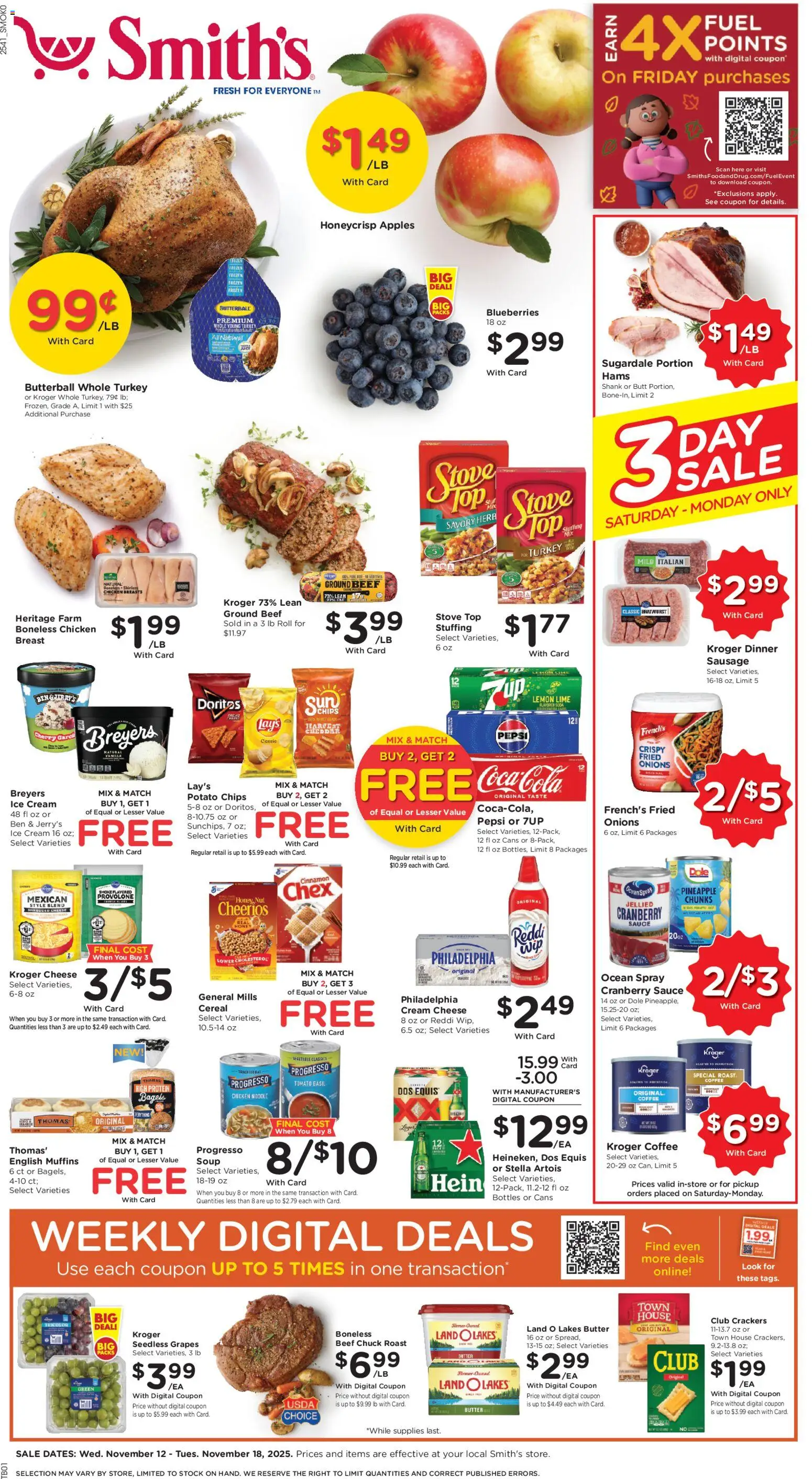 Smith's Weekly Ad - WY - valid from 12.11.2025 | Page: 1 | Products: Cheese, Beef, Ice cream, Sausage