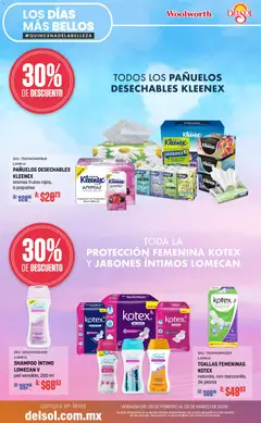Vista previa de Del Sol y Woolworth catálogo, nuevo folleto de la tienda, válido en México a partir del 05.02.2026 | Página: 20 | Productos: Moño, Toallas, Aclarante