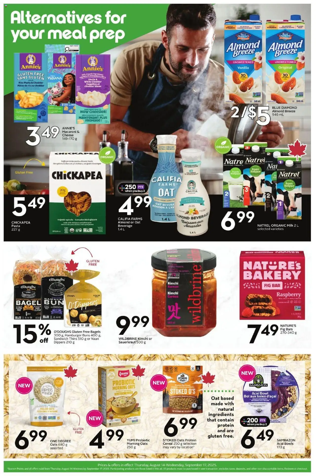 Sobeys flyer valid from 14.08.2025 | Page: 3 | Products: Rice, Pasta, Bakery, Bread