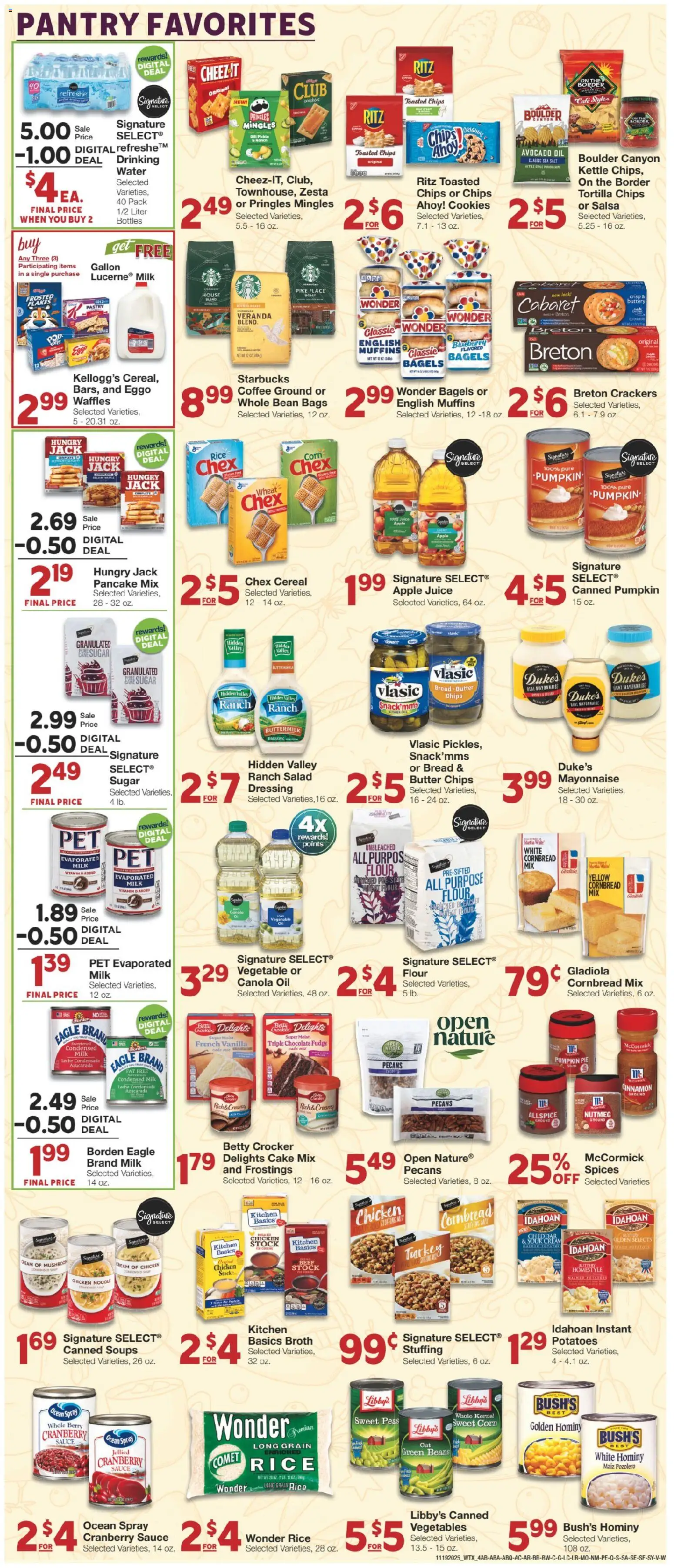 United Supermarkets Weekly Ad - valid from 18.11.2025 | Page: 4 | Products: Cream, Cookies, Water, Pumpkin Pie