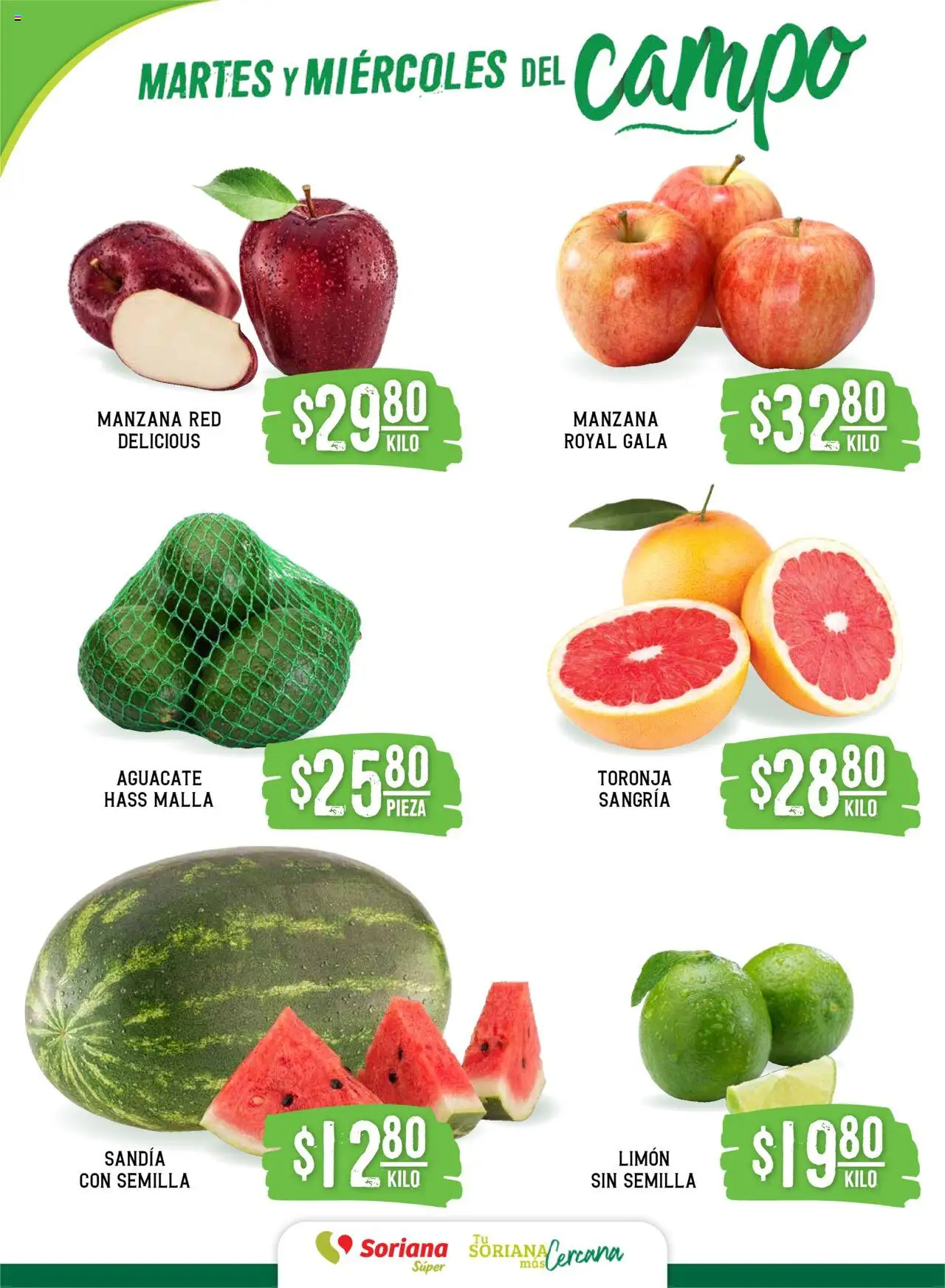 Nuevas ofertas de Soriana válidas en toda la República Mexicana desde el 12.08.2025. ¡Encuentra las mejores ofertas en Soriana - Martes y Miércoles del Campo Súper: Tijuana, Mexicali, Ensenada, San Luis Río Colorado y Tecate! | Página: 2 | Productos: Manzana, Limón, Toronja, Malla