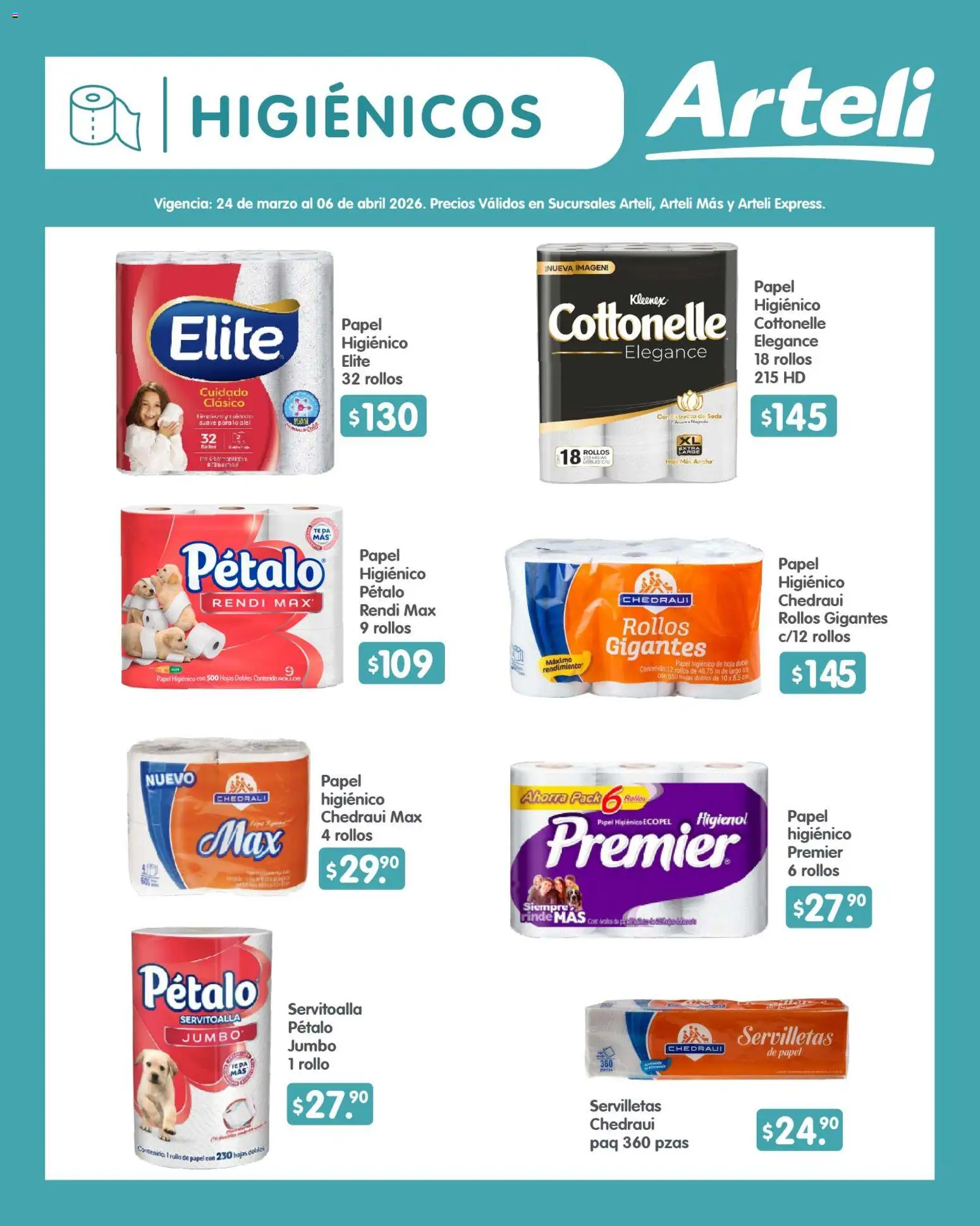 Nuevas ofertas de Arteli válidas en toda la República Mexicana desde el 24.03.2026. ¡Encuentra las mejores ofertas en Arteli folleto Quincenal! | Página: 15 | Productos: Papel higiénico, Té, Servilletas