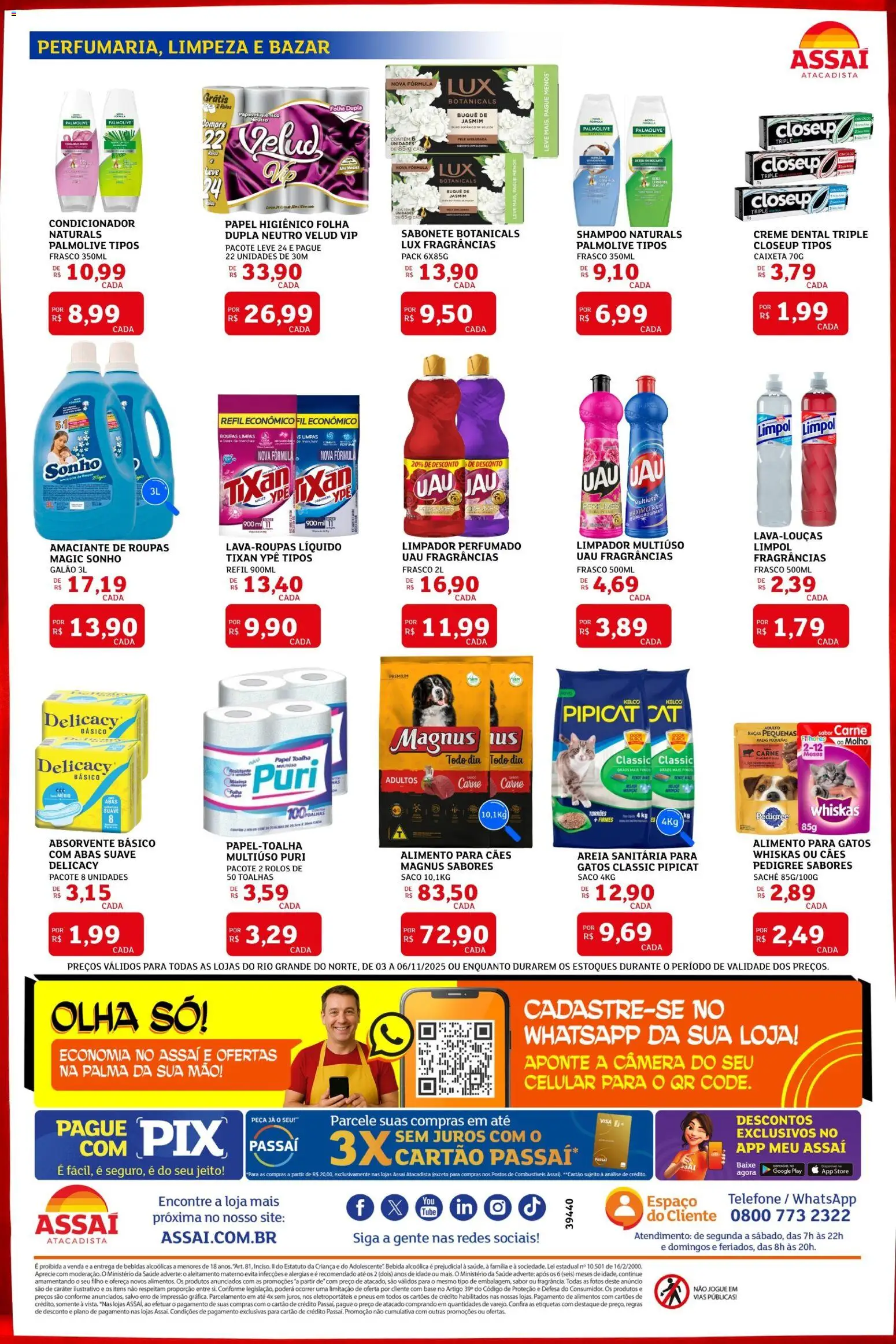 Assaí Atacadista Folheto - válido de 03.11.2025 | Página: 4 | Produtos: Base, Sabonete, Telefone, Creme dental