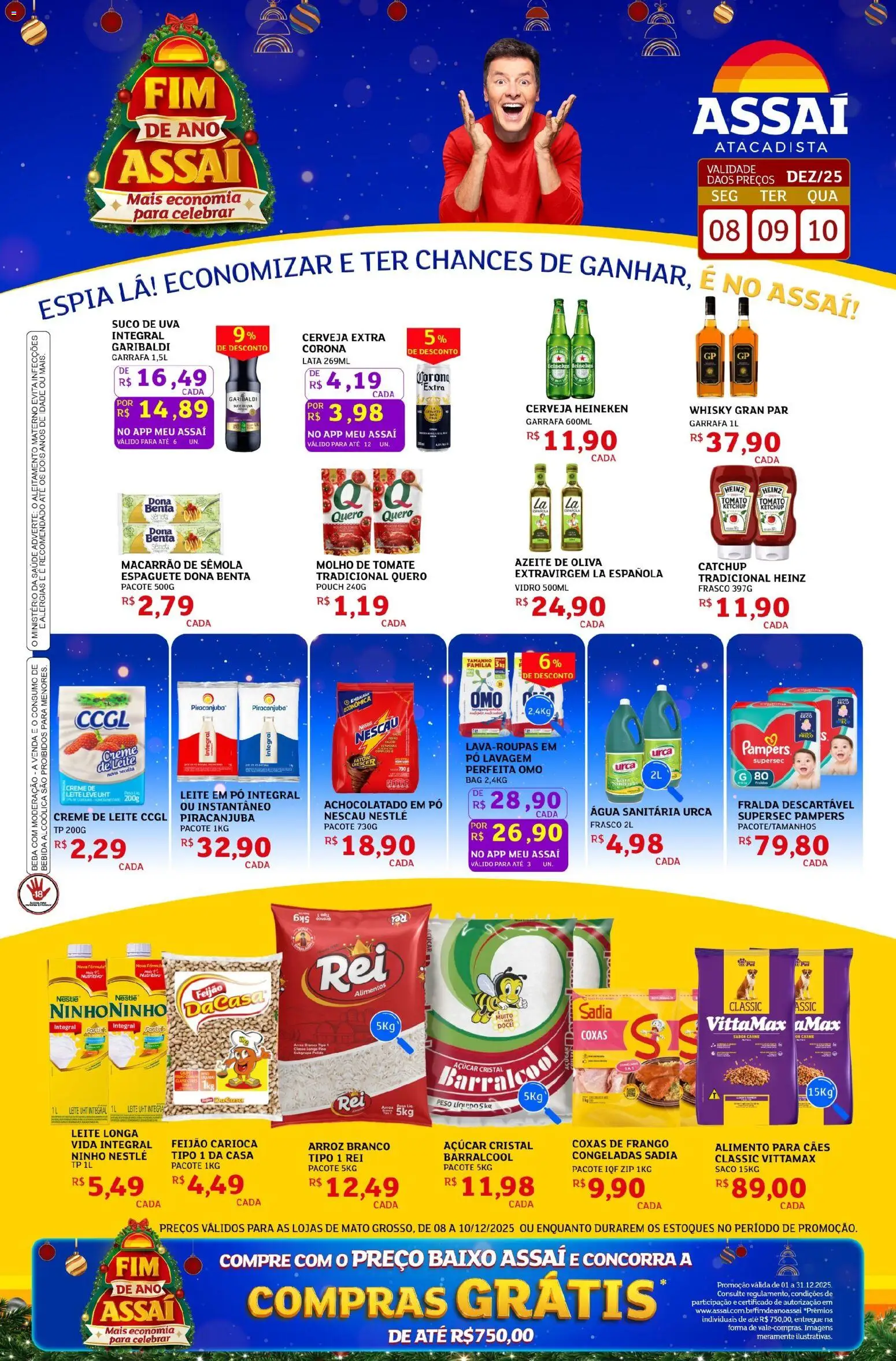 Assaí Atacadista Folheto - válido de 08.12.2025 | Página: 1 | Produtos: Whisky, Achocolatado, Cerveja Heineken, Açúcar
