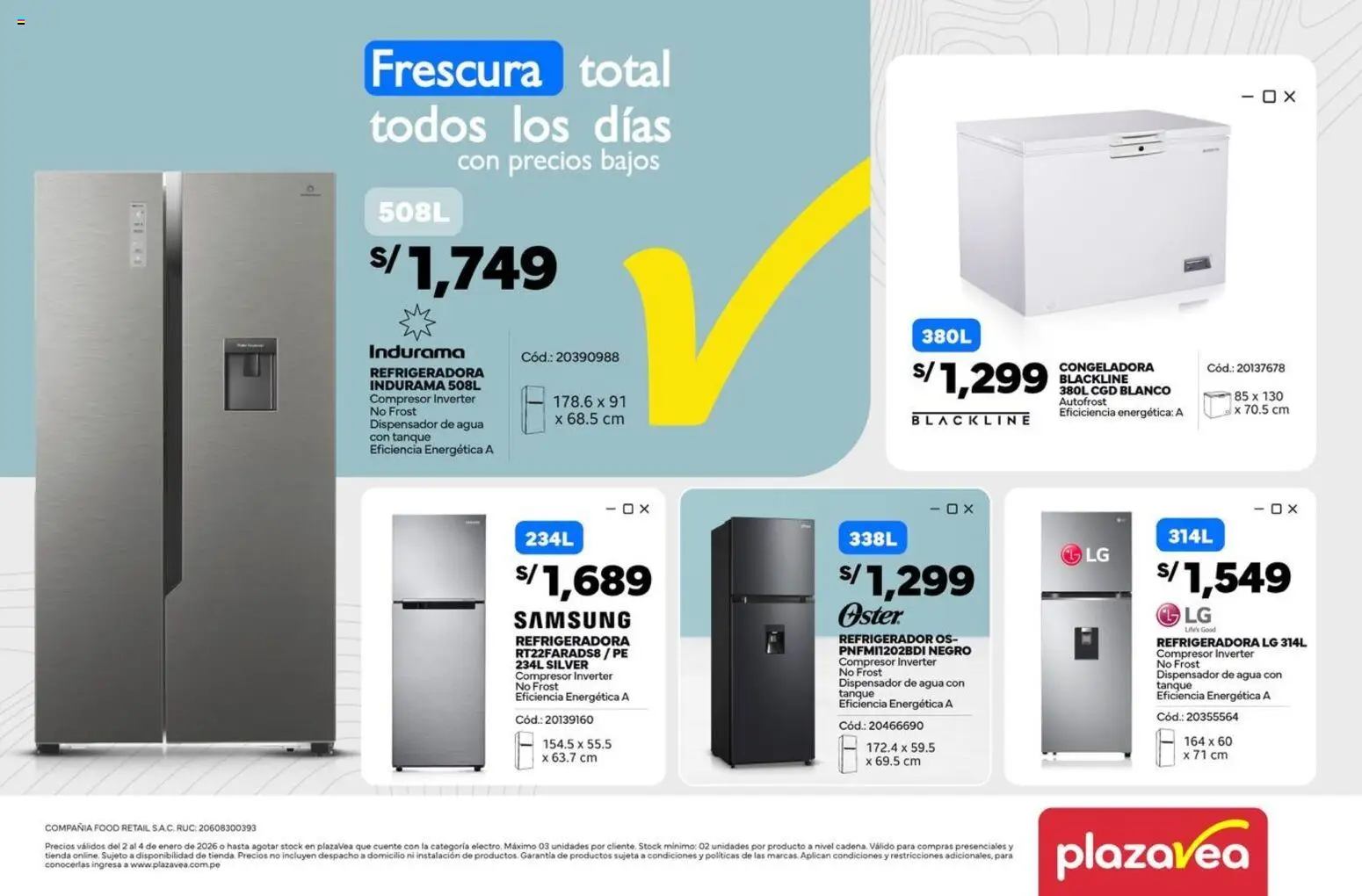 Catálogo Plaza Vea válido desde 02.01.2026 | Página: 1 | Productos: Refrigerador