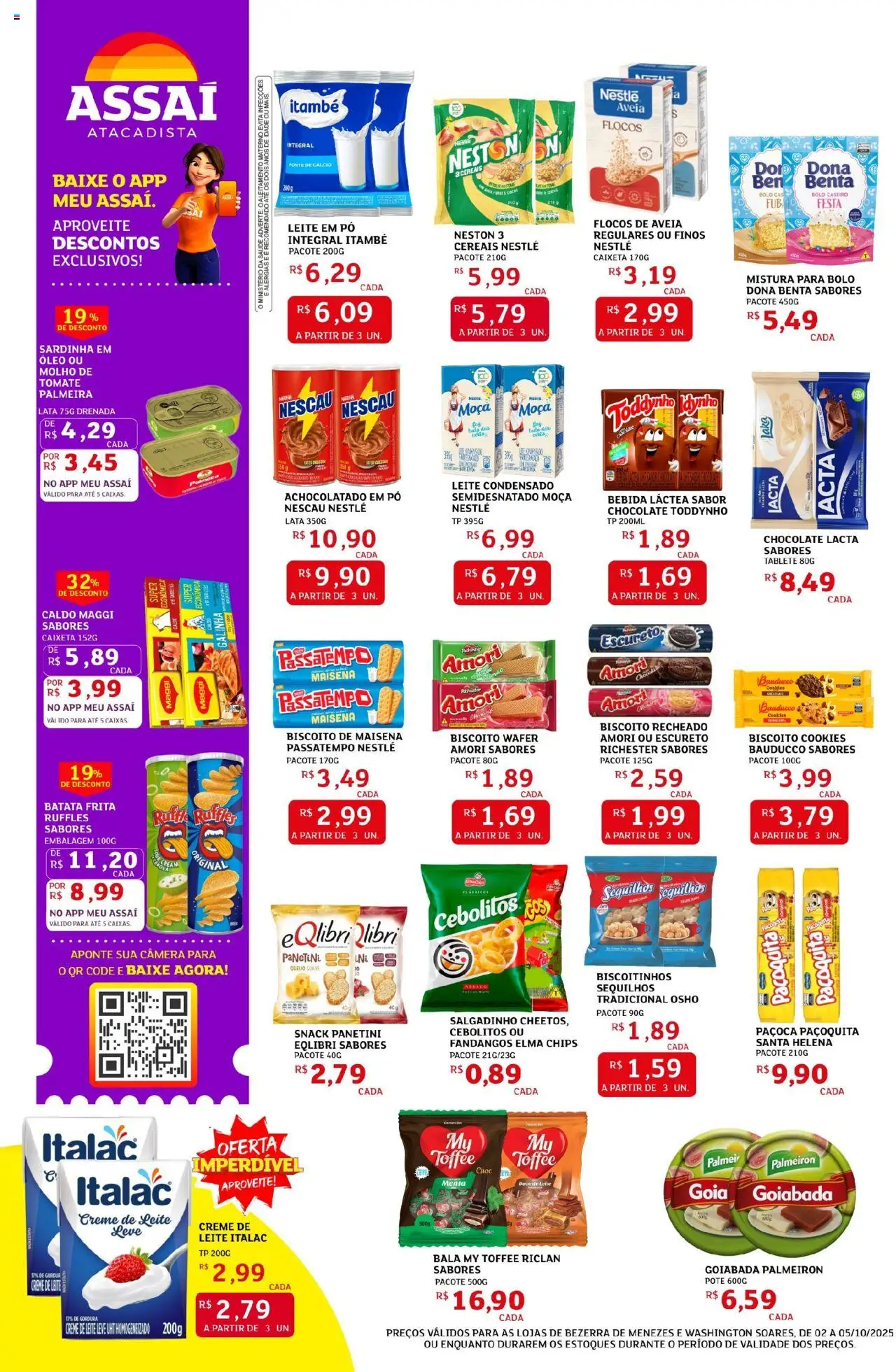 Assaí Atacadista Folheto - válido de 02.10.2025 | Página: 4 | Produtos: Biscoito, Sardinha, Leite condensado, Batata frita