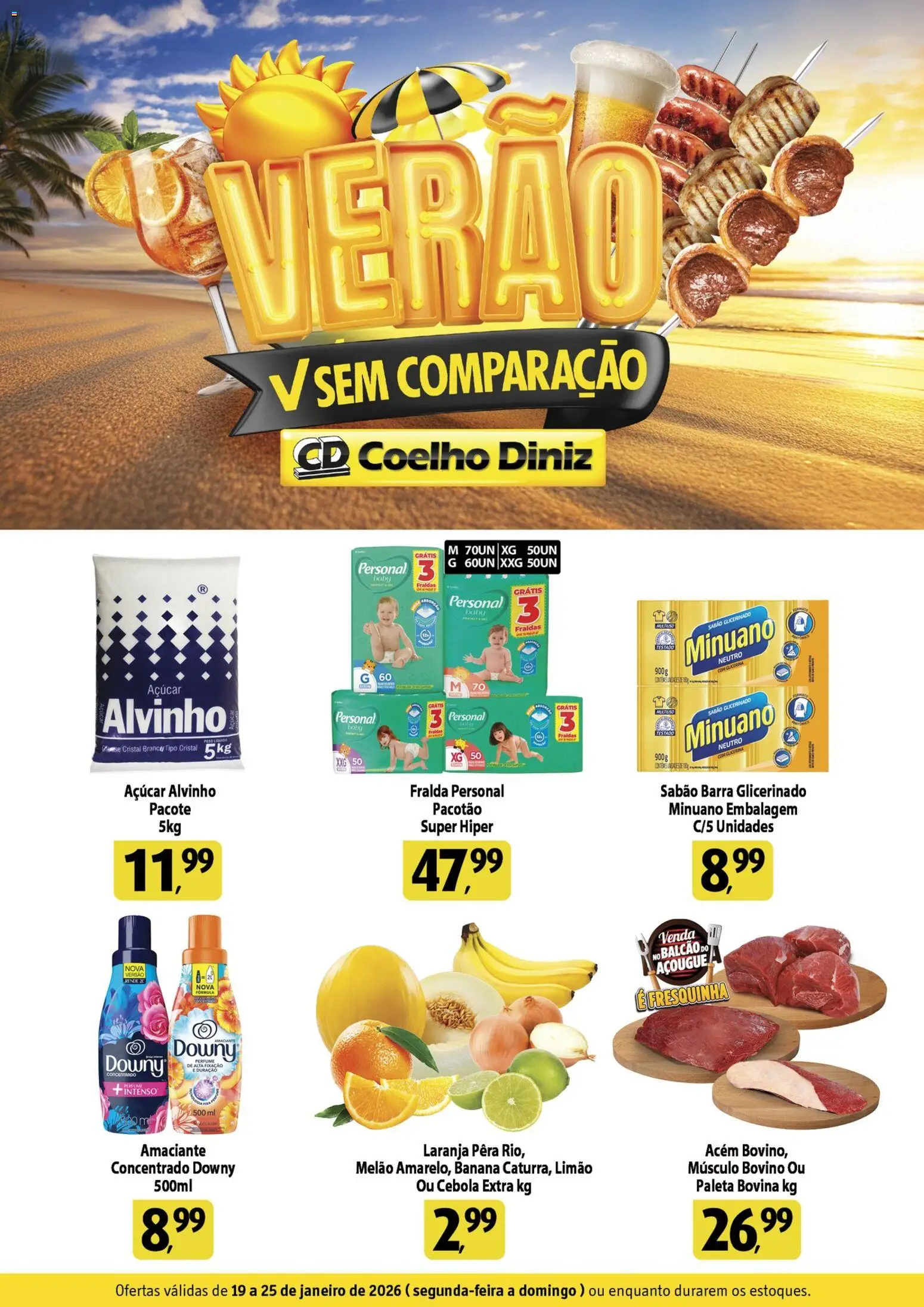 Coelho Diniz Folheto - válido de 19.01.2026 | Página: 1 | Produtos: Sabão, Acém, Açúcar, Amaciante