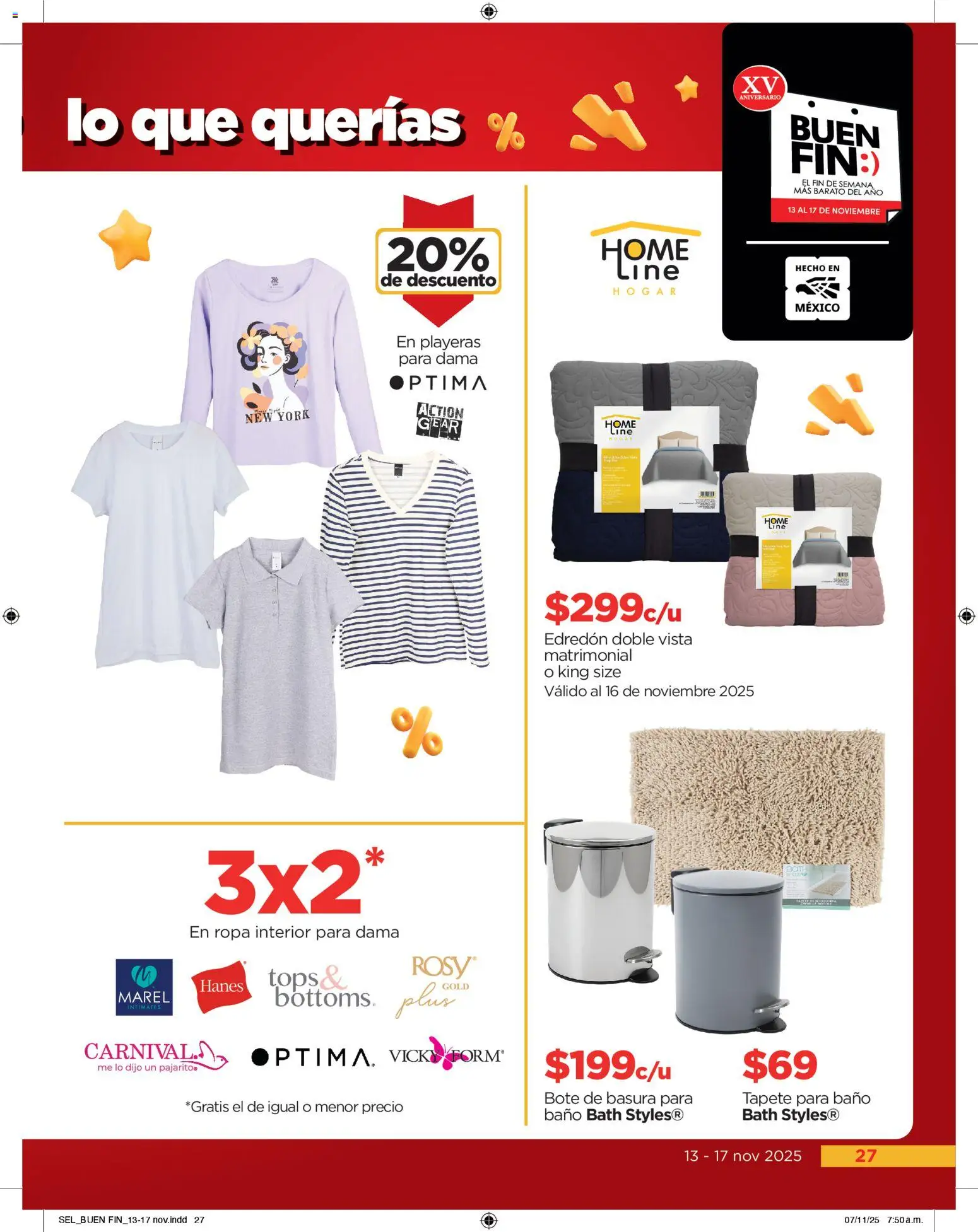 Nuevas ofertas de Chedraui válidas en toda la República Mexicana desde el 13.11.2025. ¡Encuentra las mejores ofertas en Chedraui Buen Fin! | Página: 27 | Productos: Ropa, Ropa interior, Tapete, Bote de basura