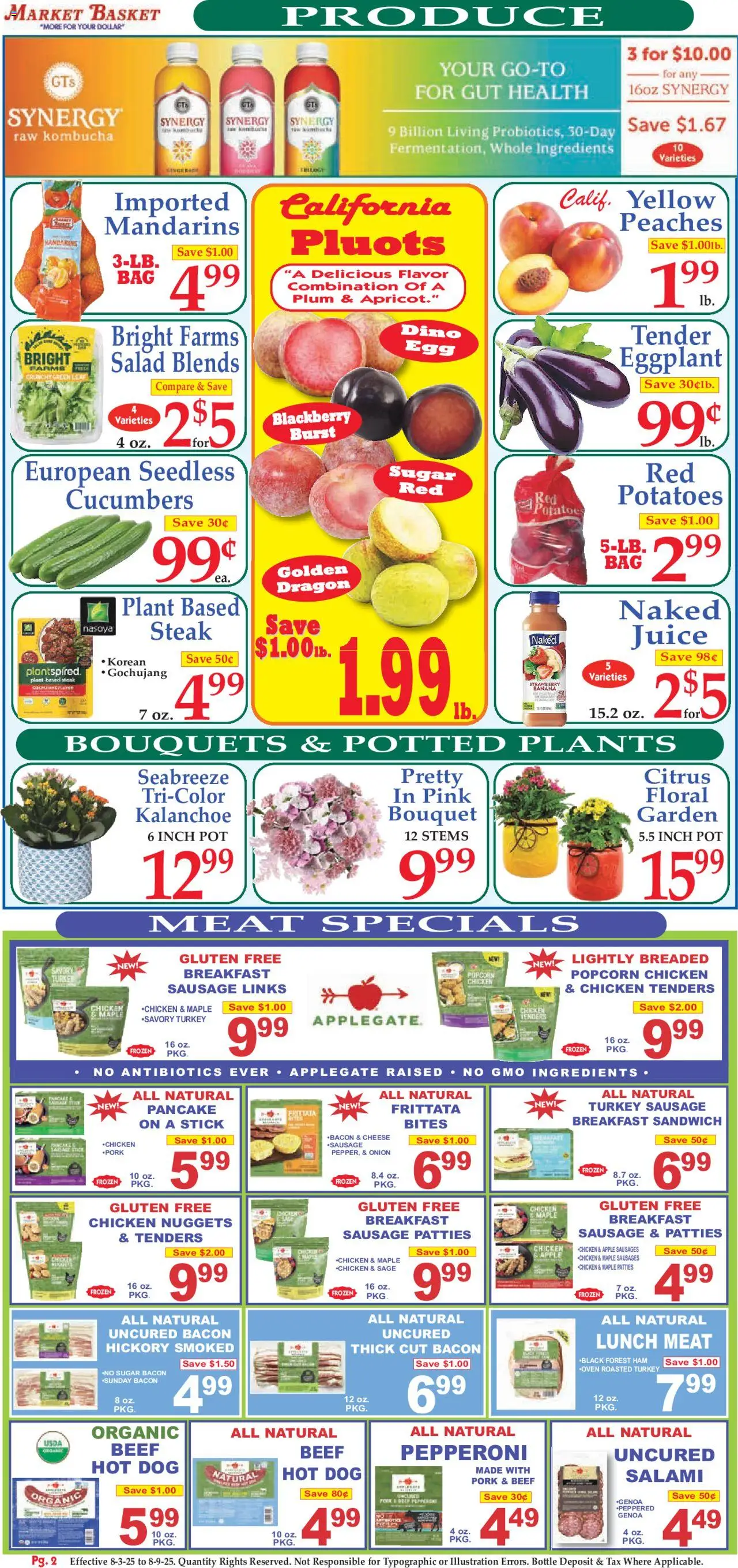 Market Basket Ad - valid from 03.08.2025 | Page: 2 | Products: Plum, Beef, Sausage, Bag