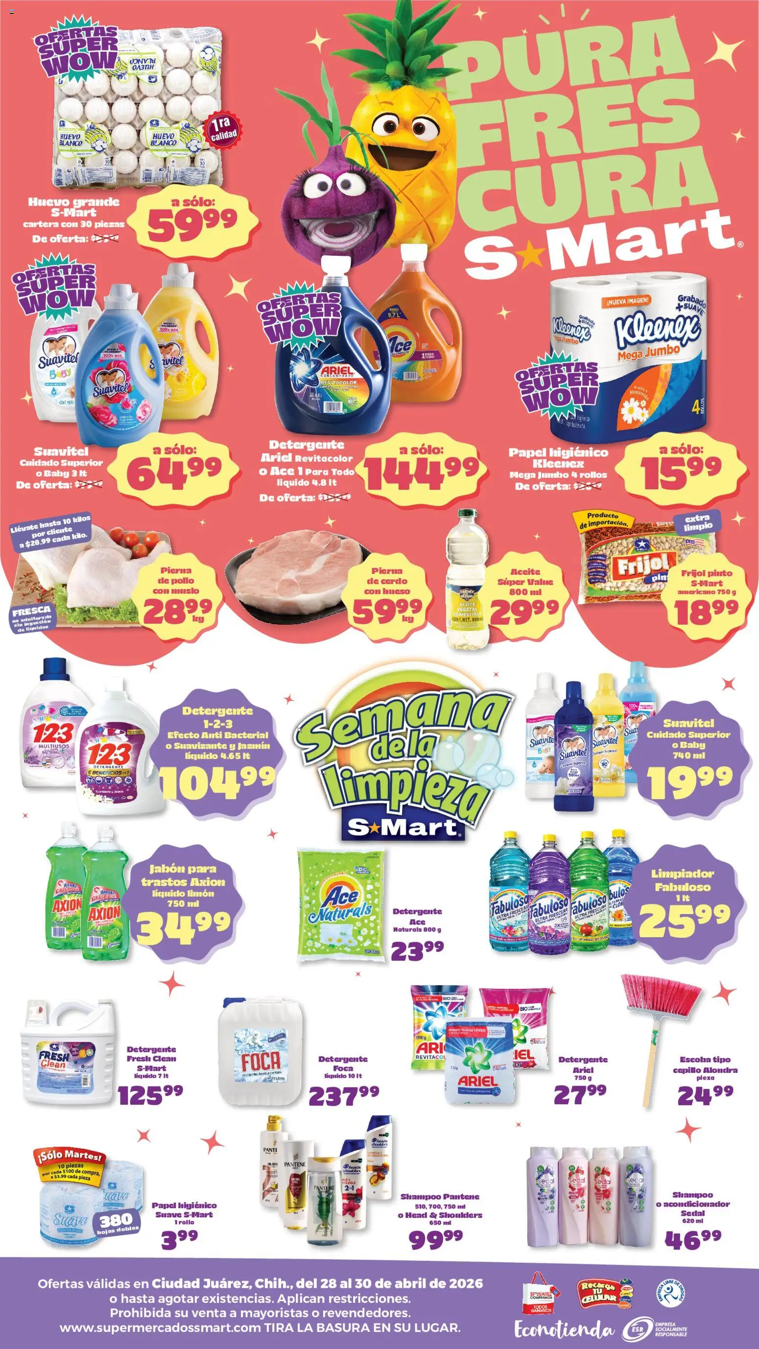 Nuevas ofertas de S-Mart válidas en toda la República Mexicana desde el 28.04.2026. ¡Encuentra las mejores ofertas en S-Mart folleto Juárez! | Página: 2 | Productos: Detergente, Aceite, Suavizante, Jabón