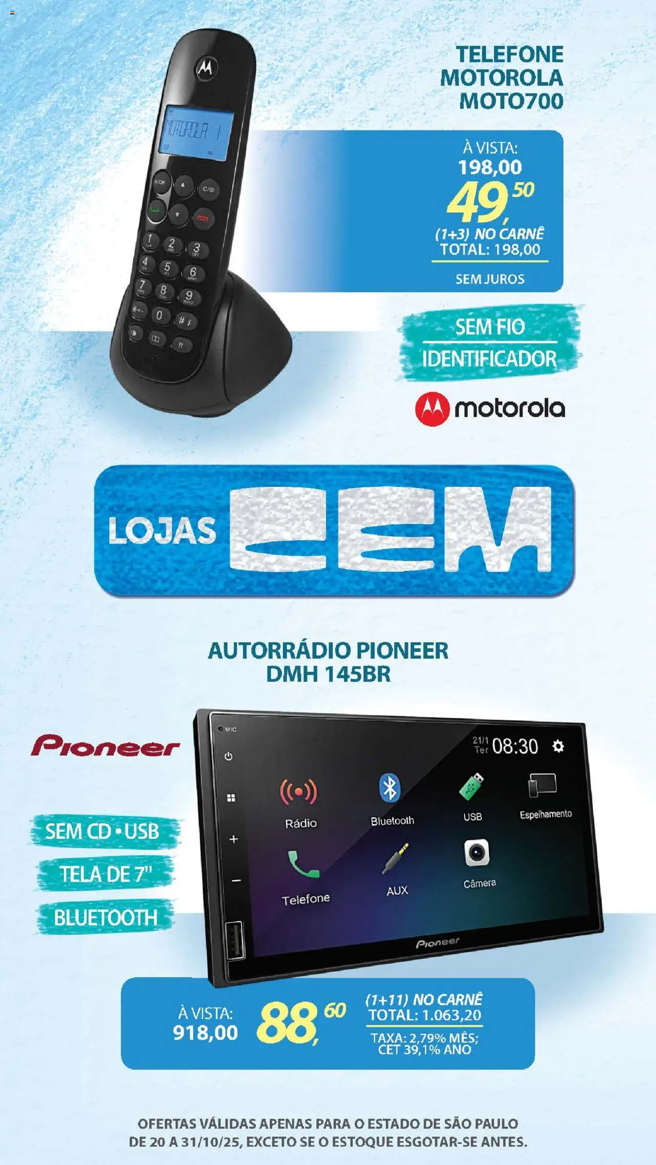 Lojas Cem Folheto - válido de 20.10.2025 | Página: 49 | Produtos: Carne, Telefone, Rádio, Câmera