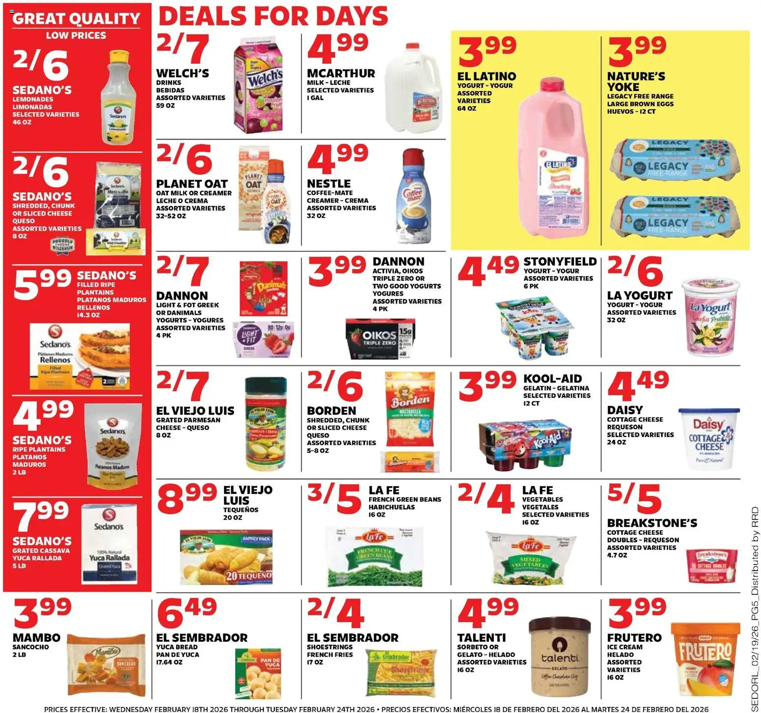 Sedano's Weekly Ad - valid from 18.02.2026 | Page: 5 | Products: Milk, Bread, Ice cream, Vegetables