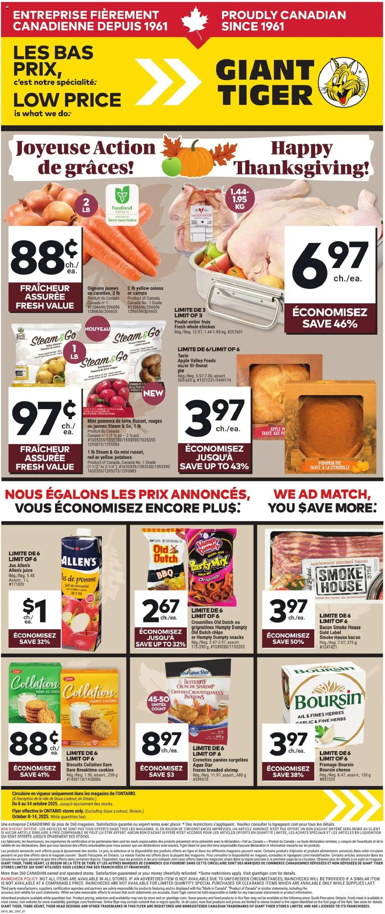 Giant Tiger flyer valid from 08.10.2025 | Page: 1 | Products: Cookies, Potatoes, Bag, Chicken