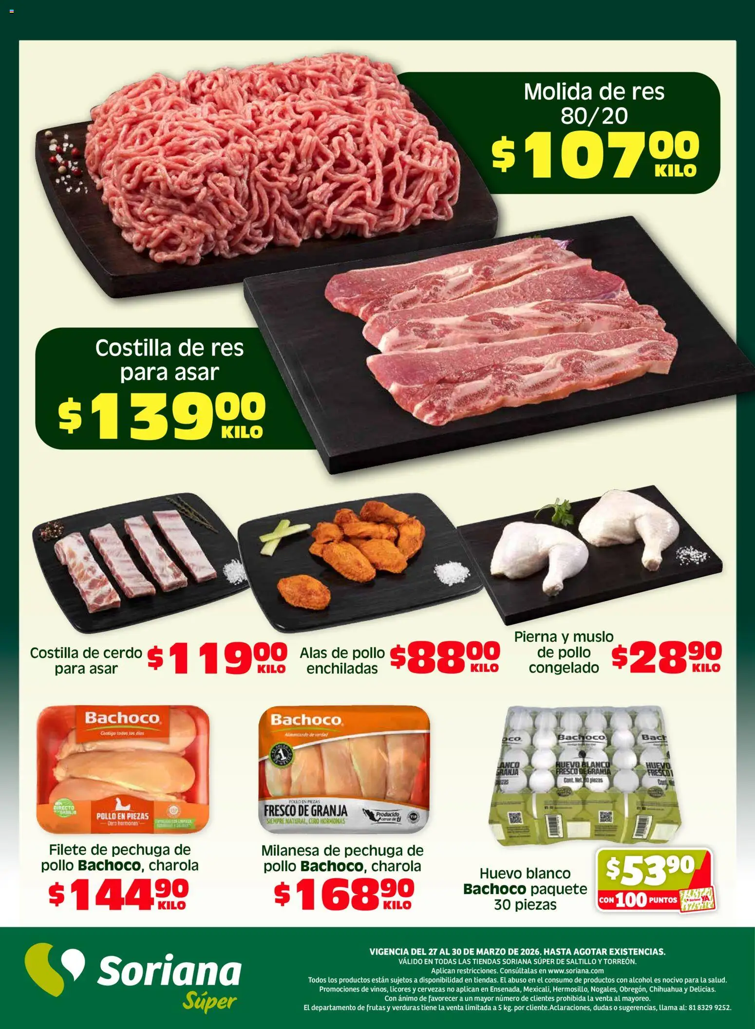 Nuevas ofertas de Soriana válidas en toda la República Mexicana desde el 27.03.2026. ¡Encuentra las mejores ofertas en Soriana Fin de Semana Súper: Saltillo y Torreón! | Página: 3 | Productos: Pollo, Milanesa, Cerdo, Res