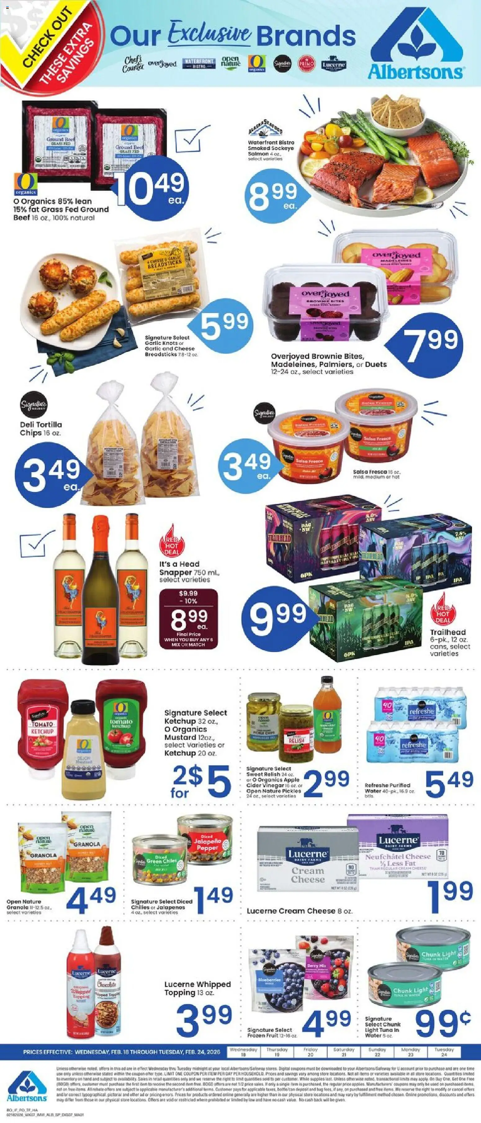 Albertsons Specialty Publication - valid from 18.02.2026 | Page: 1 | Products: Cider, Chocolate, Garlic, Blueberries