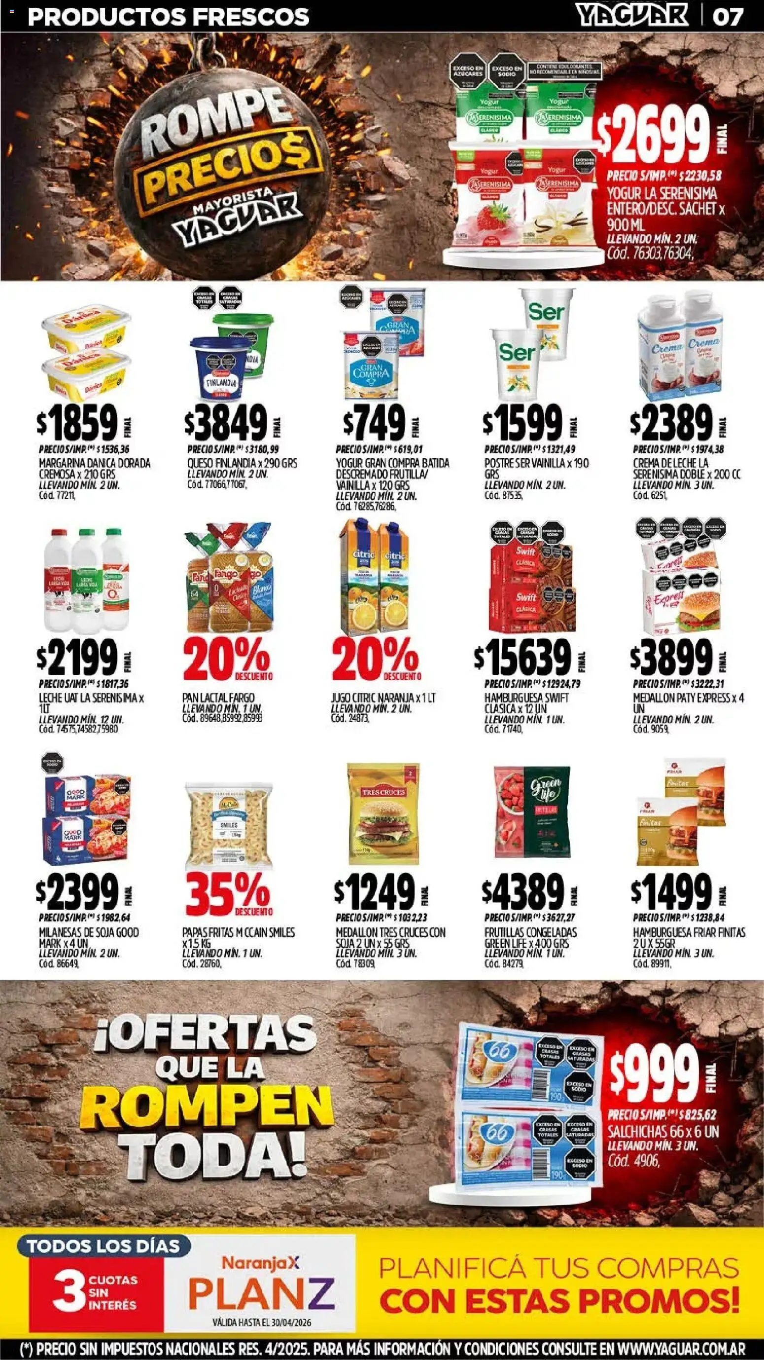Yaguar - Oferta Semanal Santa Fé │ válido desde el 13.04.2026 | Página: 7 | Productos: Leche, Queso, Margarina, Crema