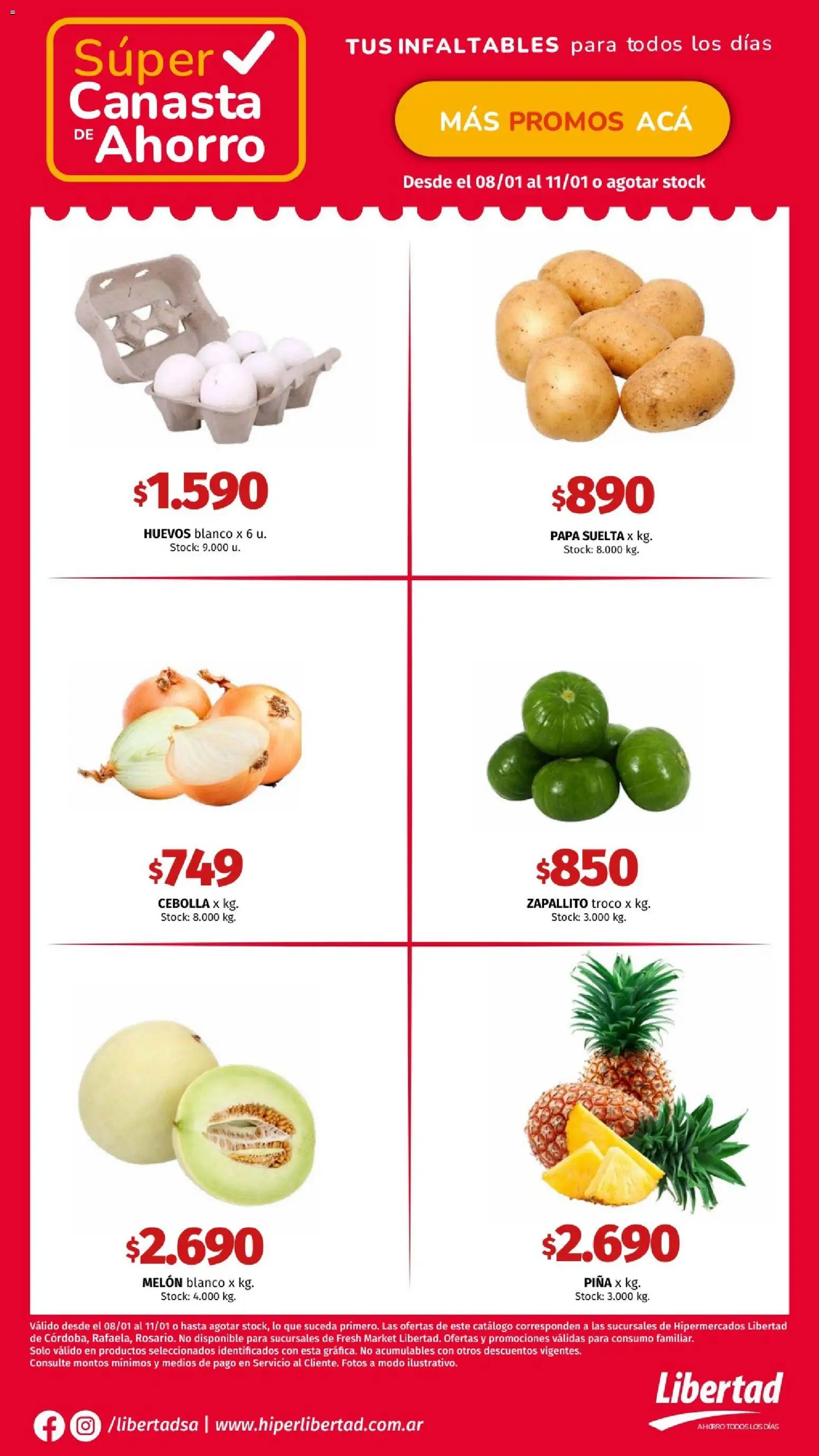 Hipermercado Libertad catálogo │ válido desde el 08.01.2026 | Página: 3 | Productos: Cebolla, Papa, Melón, Huevos