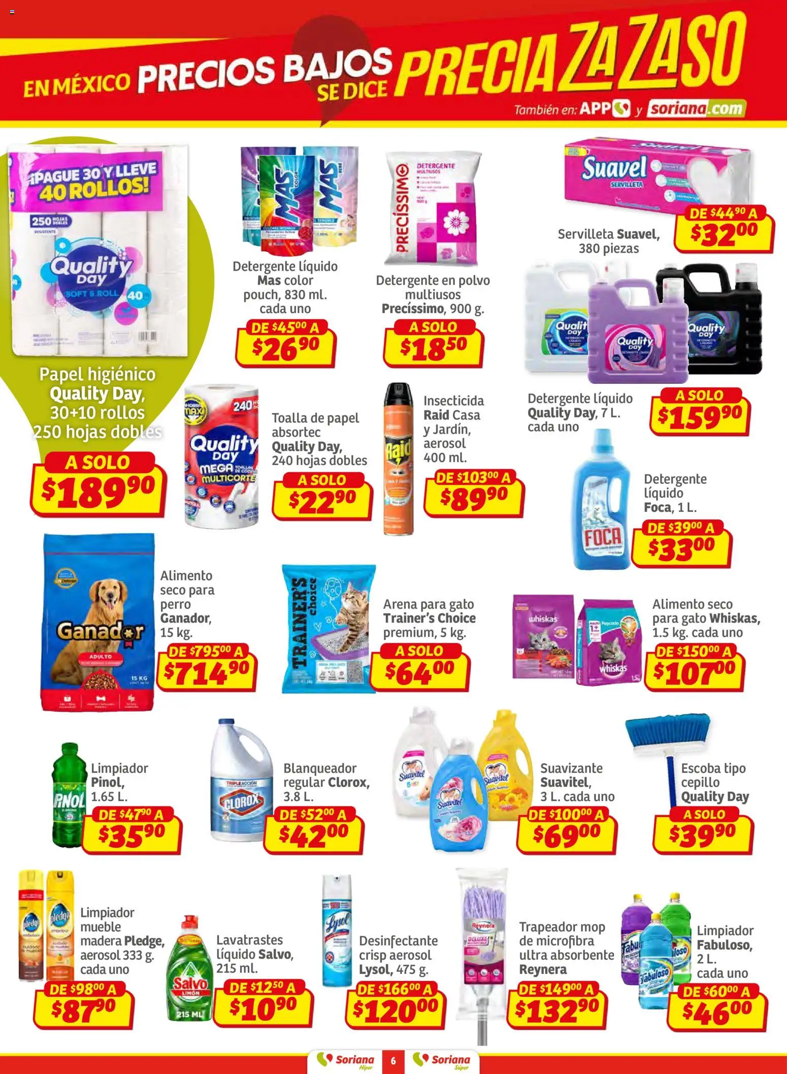 Nuevas ofertas de Soriana válidas en toda la República Mexicana desde el 27.02.2026. ¡Encuentra las mejores ofertas en Soriana Preciazazaso Híper: Coah, Tamaulipas! | Página: 6 | Productos: Suavizante, Limpiador, Insecticida, Polvo