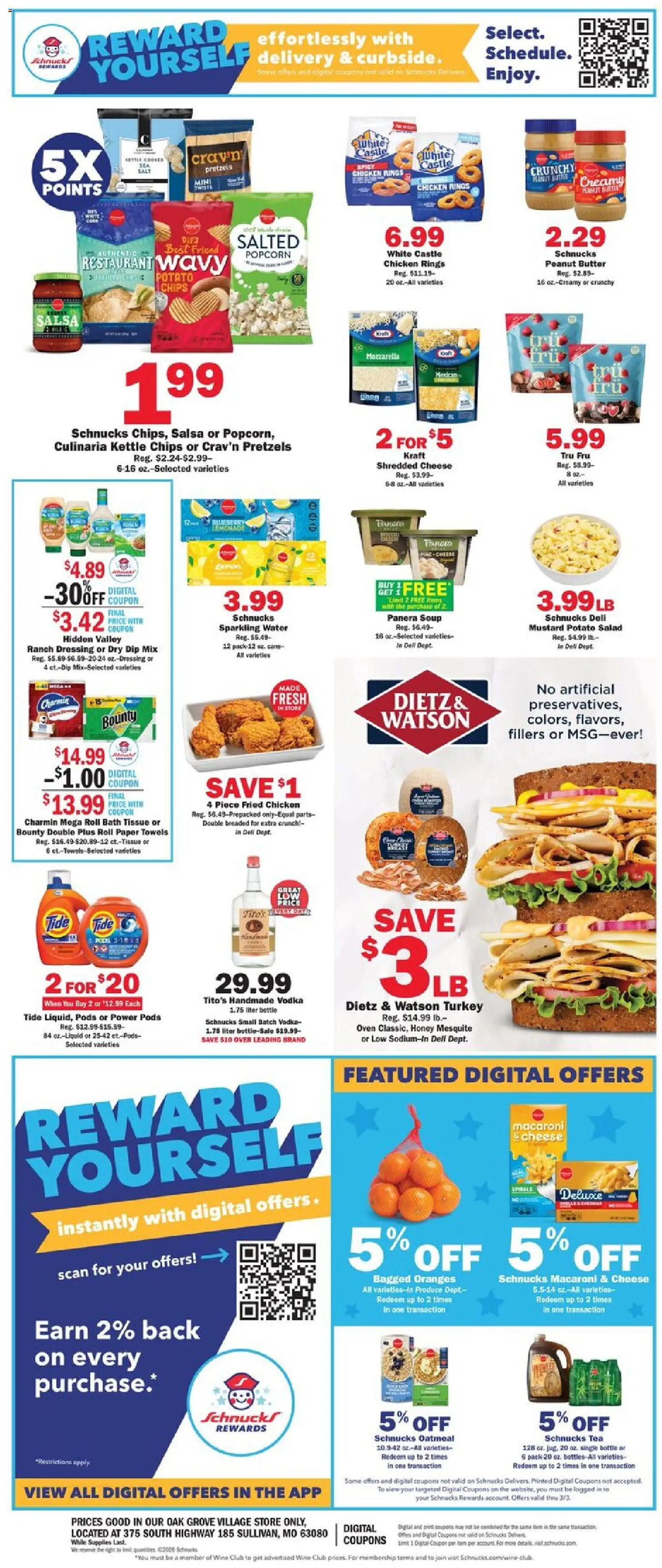 Schnucks Weekly Ad - valid from 25.02.2026 | Page: 2 | Products: Bath, Butter, Oranges, Chips