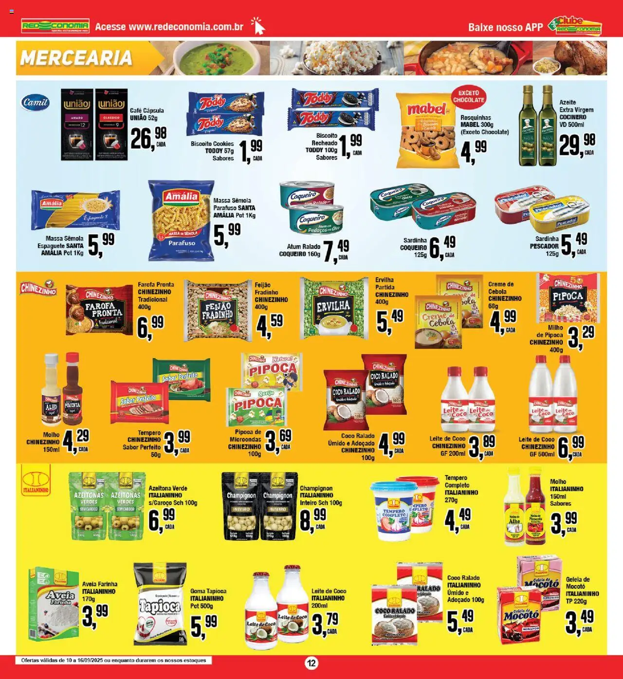 RedEconomia Folheto - válido de 10.09.2025 | Página: 12 | Produtos: Alho, Feijão, Farofa, Pipoca